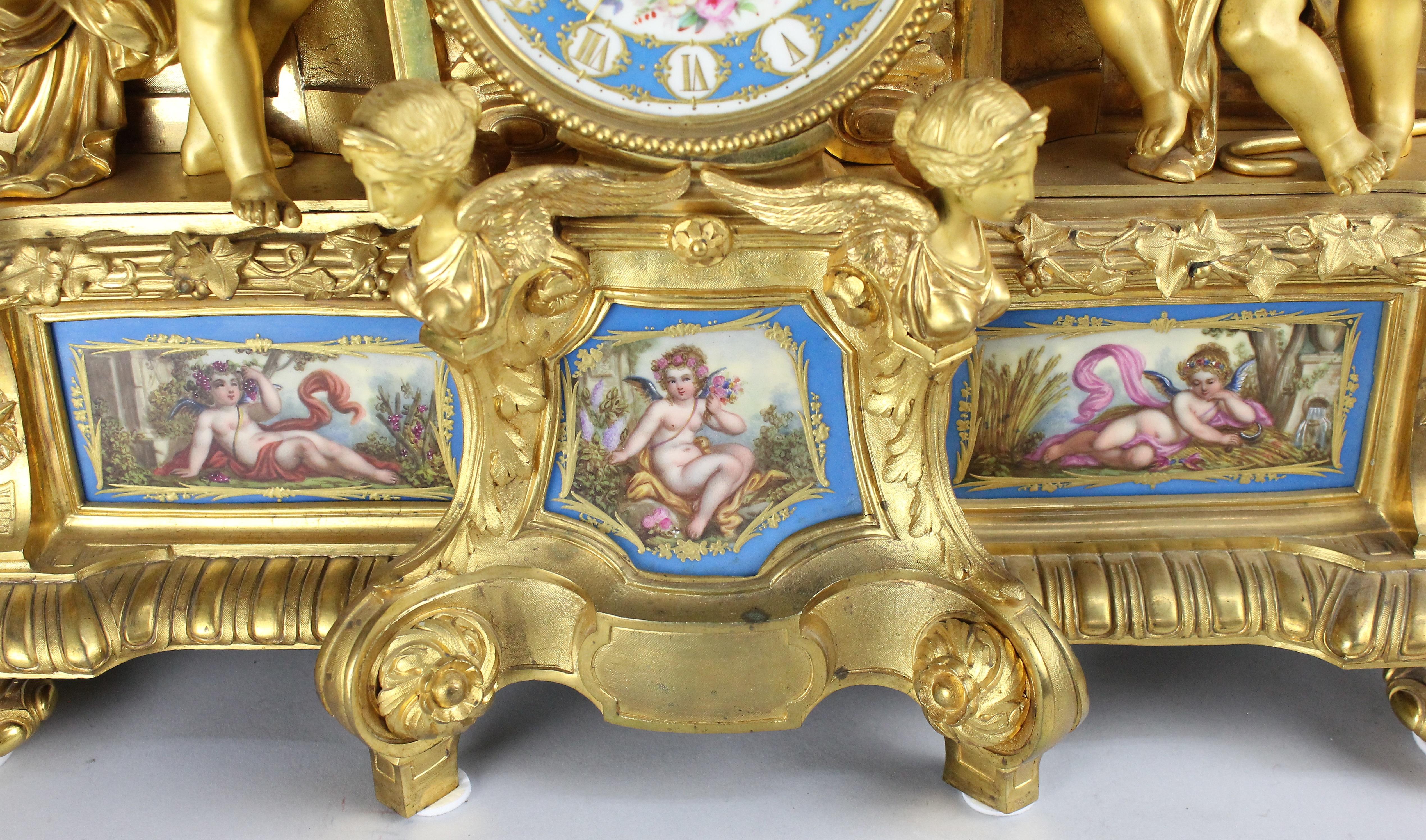 French Louis XVI Style Mantel Clock with Sevres Plaques, circa 1870 2