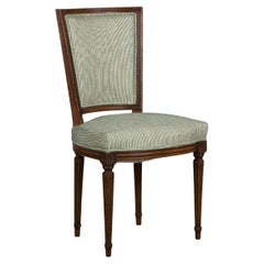 French Louis XVI Style Maple Dining Chair W/ Striped Green Chenille