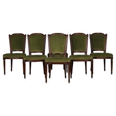 French Louis XVI Style Maple Dining Chairs W/ Green Mohair- Set of 6