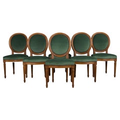 Sedie da pranzo francesi in stile Luigi XVI in acero con velluto verde - set di 6