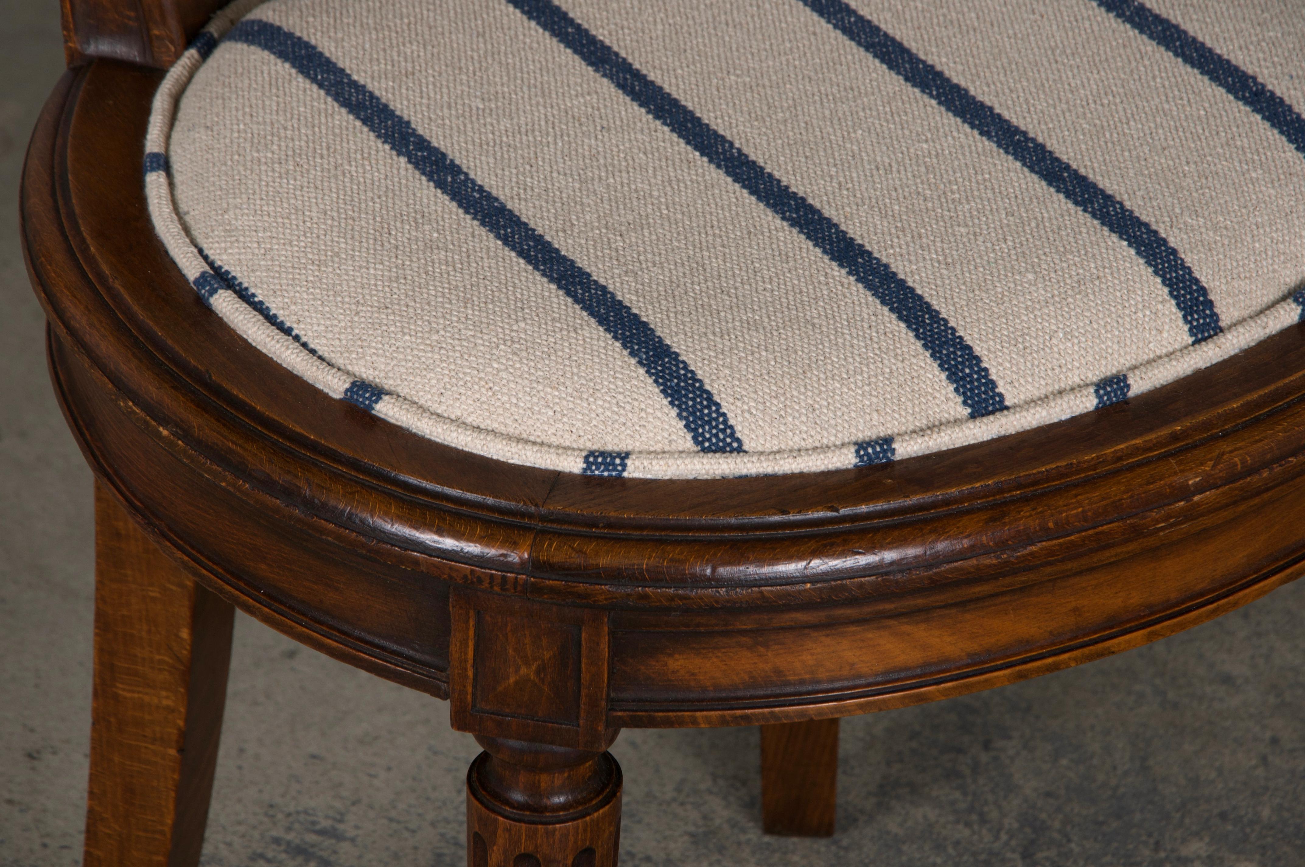 French Louis XVI Style Maple Dining Chairs W/ Striped Fabric - Set of 12 5