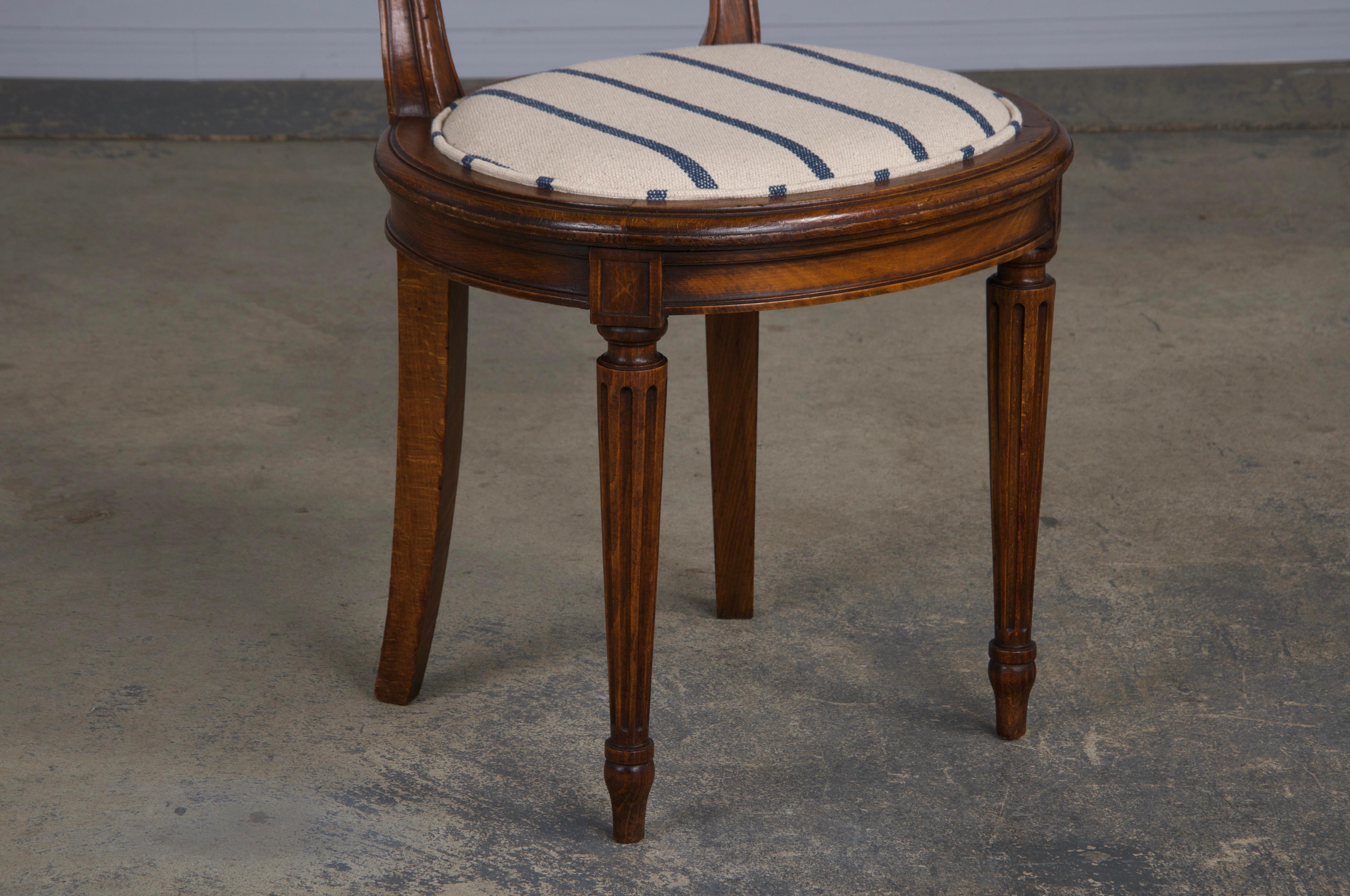 French Louis XVI Style Maple Dining Chairs W/ Striped Fabric - Set of 12 6