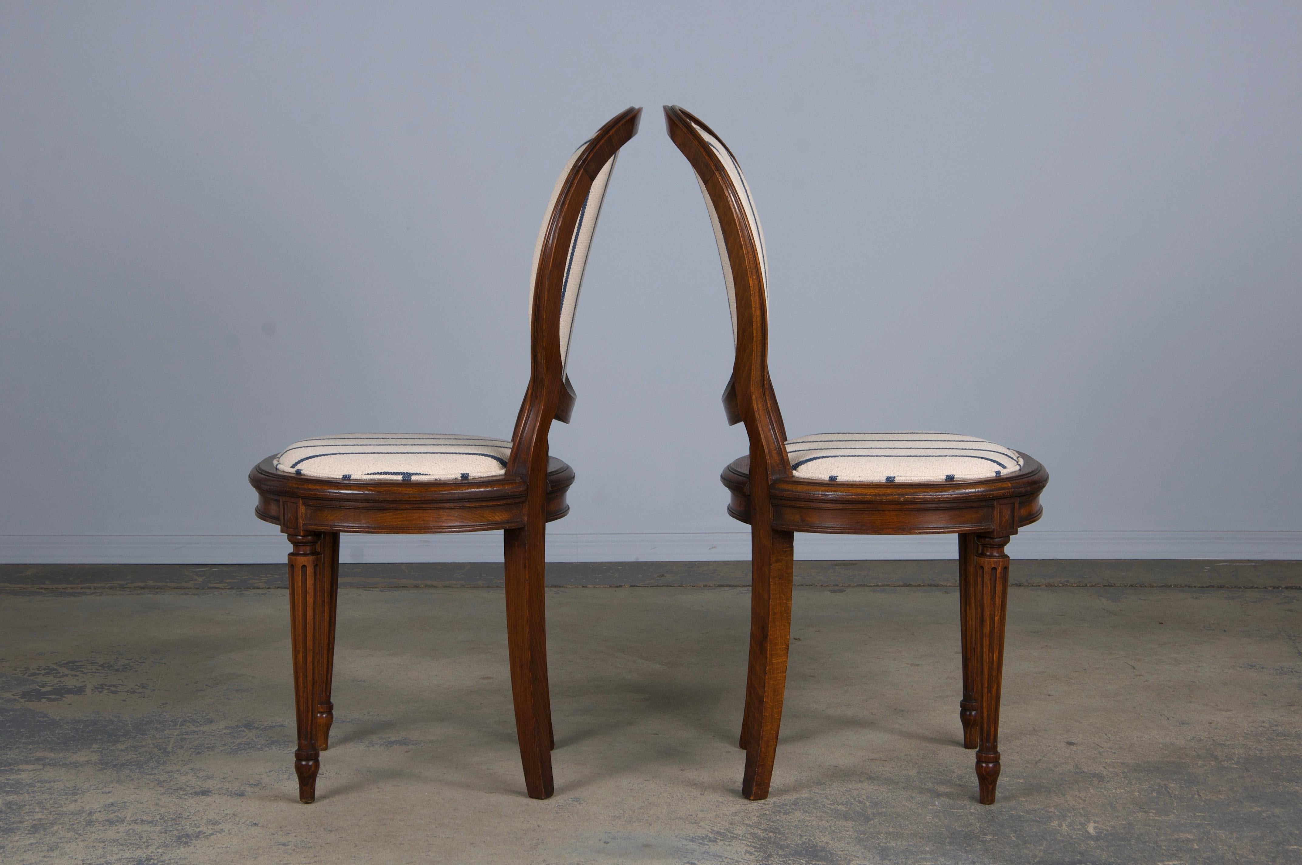 French Louis XVI Style Maple Dining Chairs W/ Striped Fabric - Set of 12 8