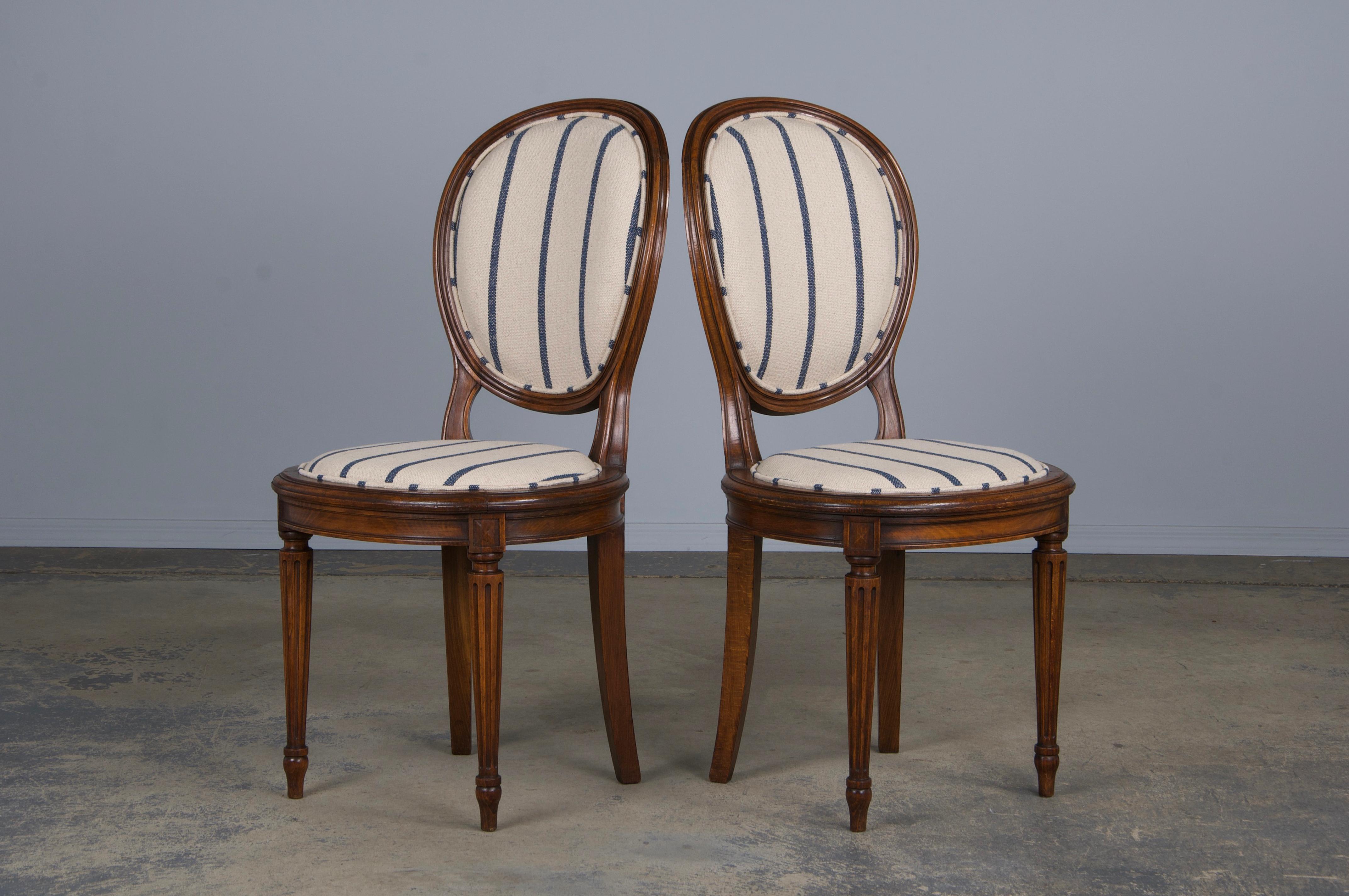 French Louis XVI Style Maple Dining Chairs W/ Striped Fabric - Set of 12 9