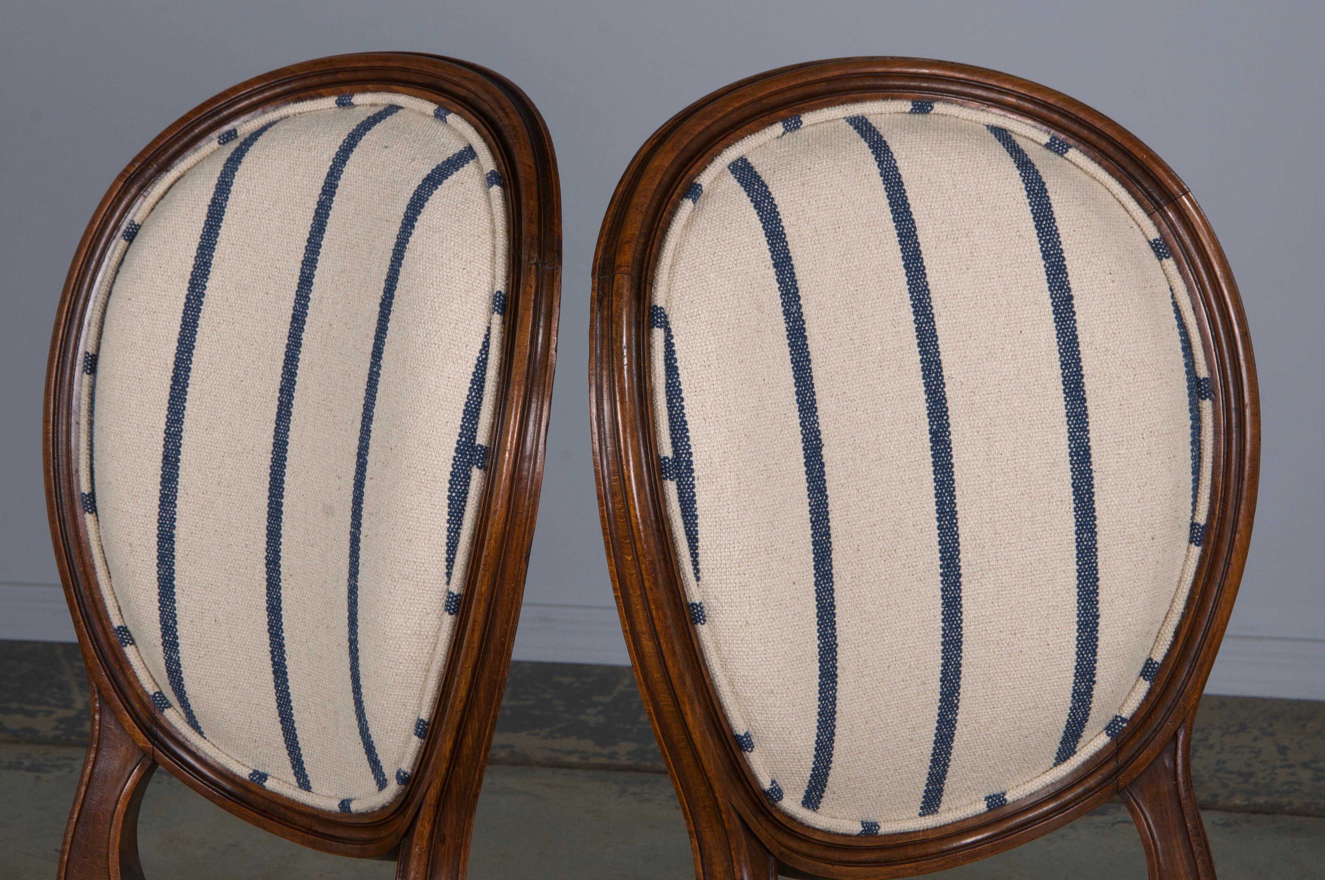 French Louis XVI Style Maple Dining Chairs W/ Striped Fabric - Set of 12 10