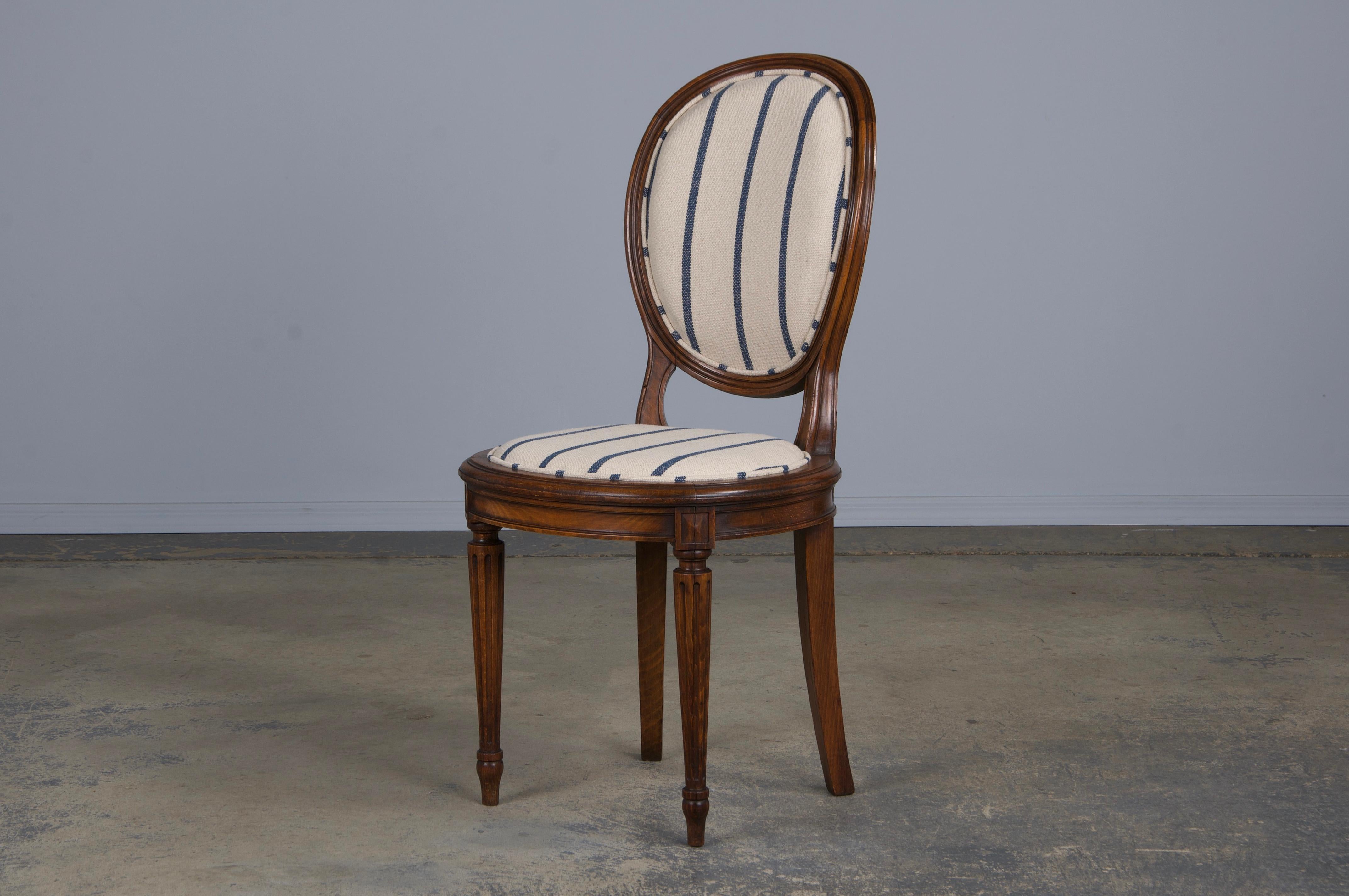 French Louis XVI Style Maple Dining Chairs W/ Striped Fabric - Set of 12 11