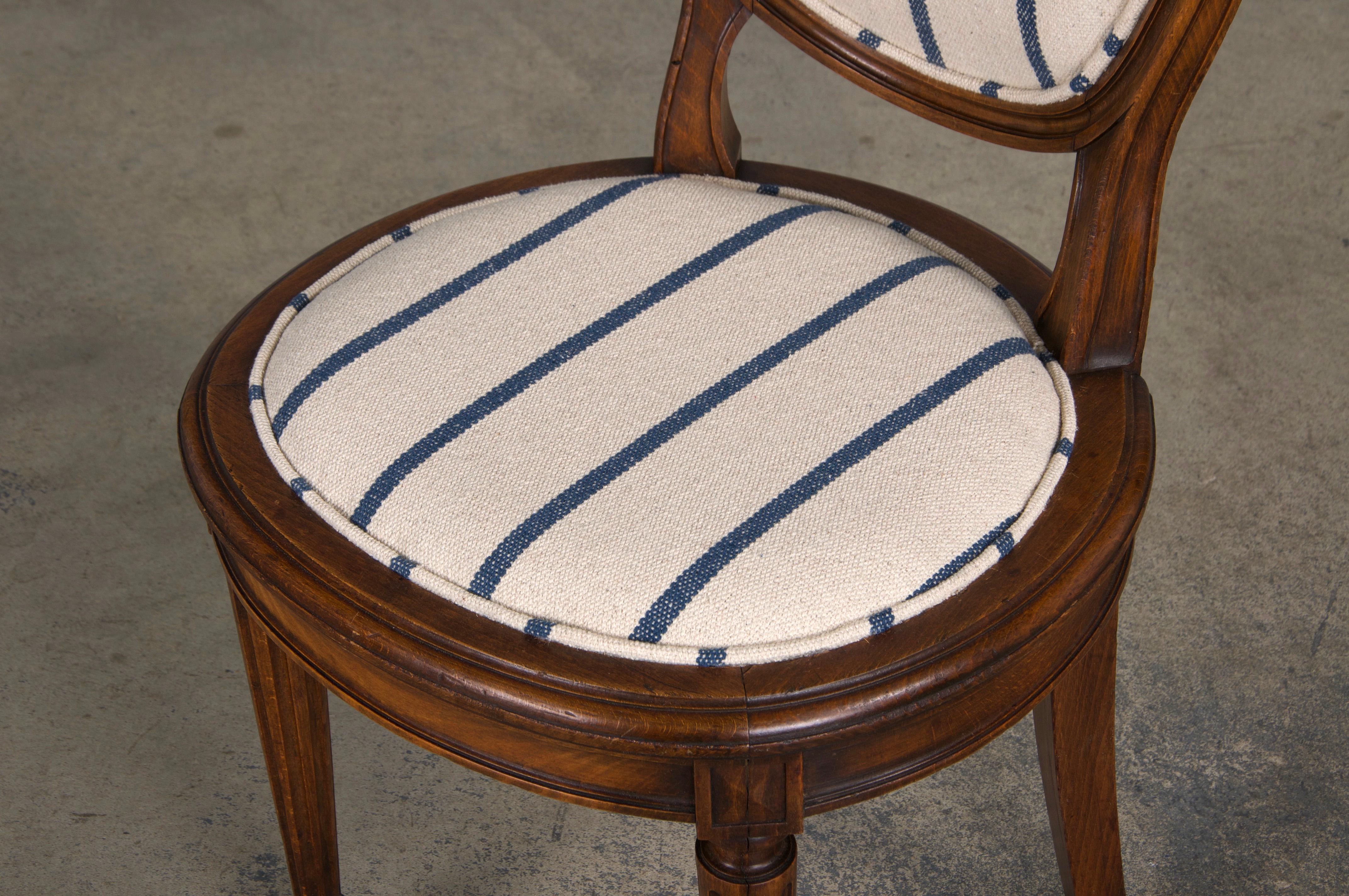 French Louis XVI Style Maple Dining Chairs W/ Striped Fabric - Set of 12 12