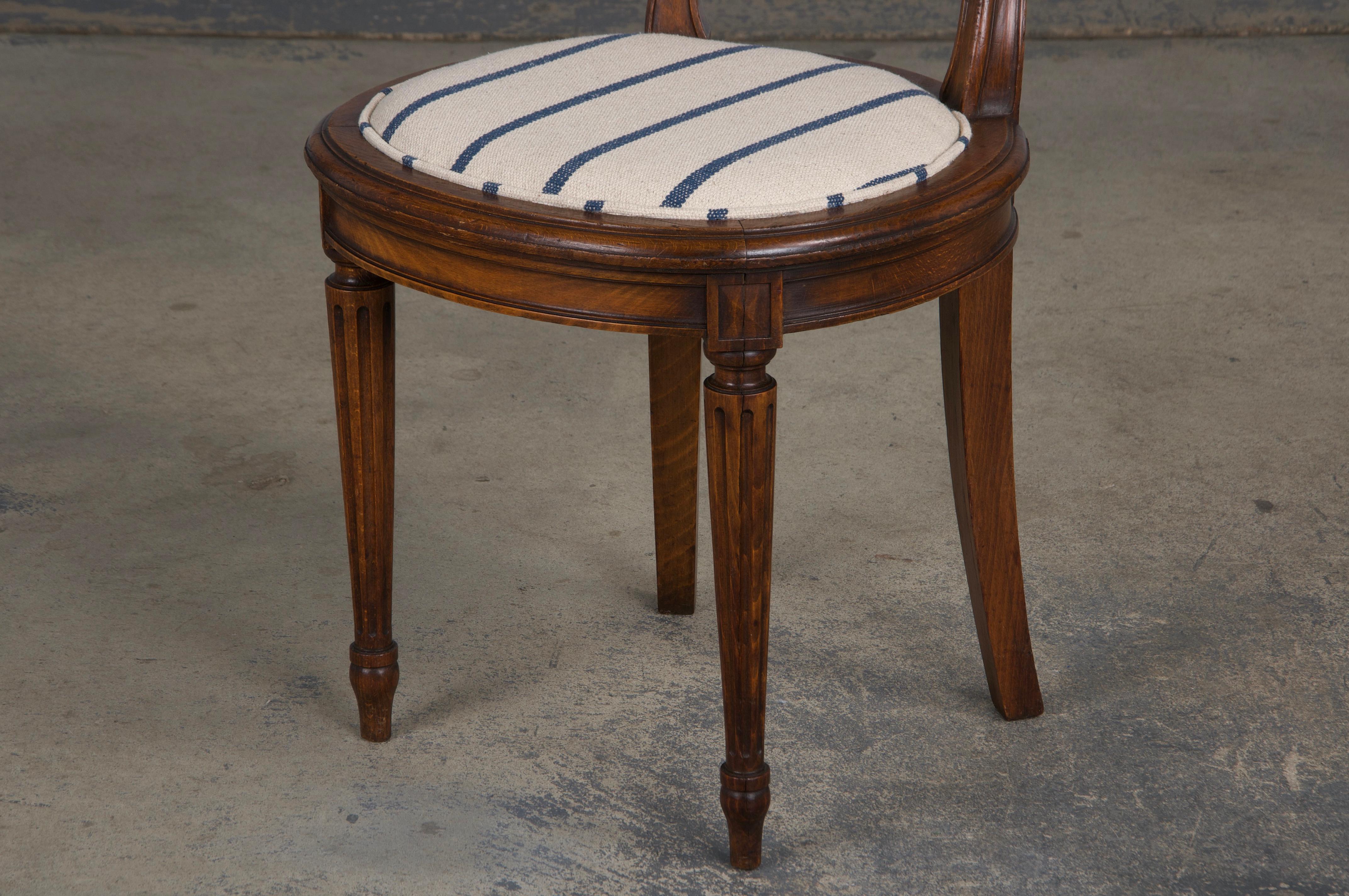 French Louis XVI Style Maple Dining Chairs W/ Striped Fabric - Set of 12 13