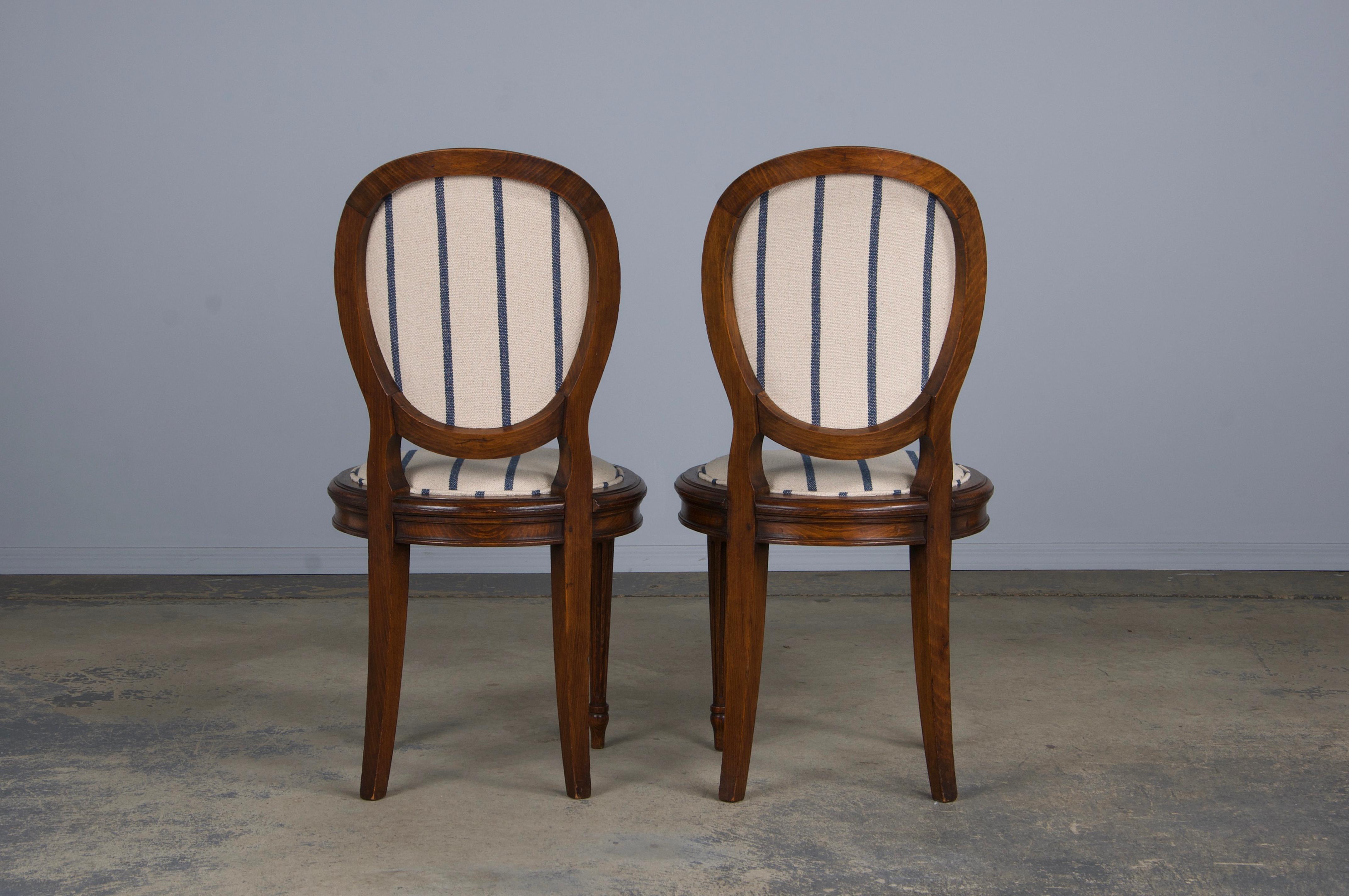 French Louis XVI Style Maple Dining Chairs W/ Striped Fabric - Set of 12 14