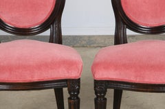 Antique French Louis XVI Style Maple Side Chairs in Pink Velvet - A Pair