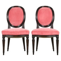 Antique French Louis XVI Style Maple Side Chairs in Pink Velvet - A Pair