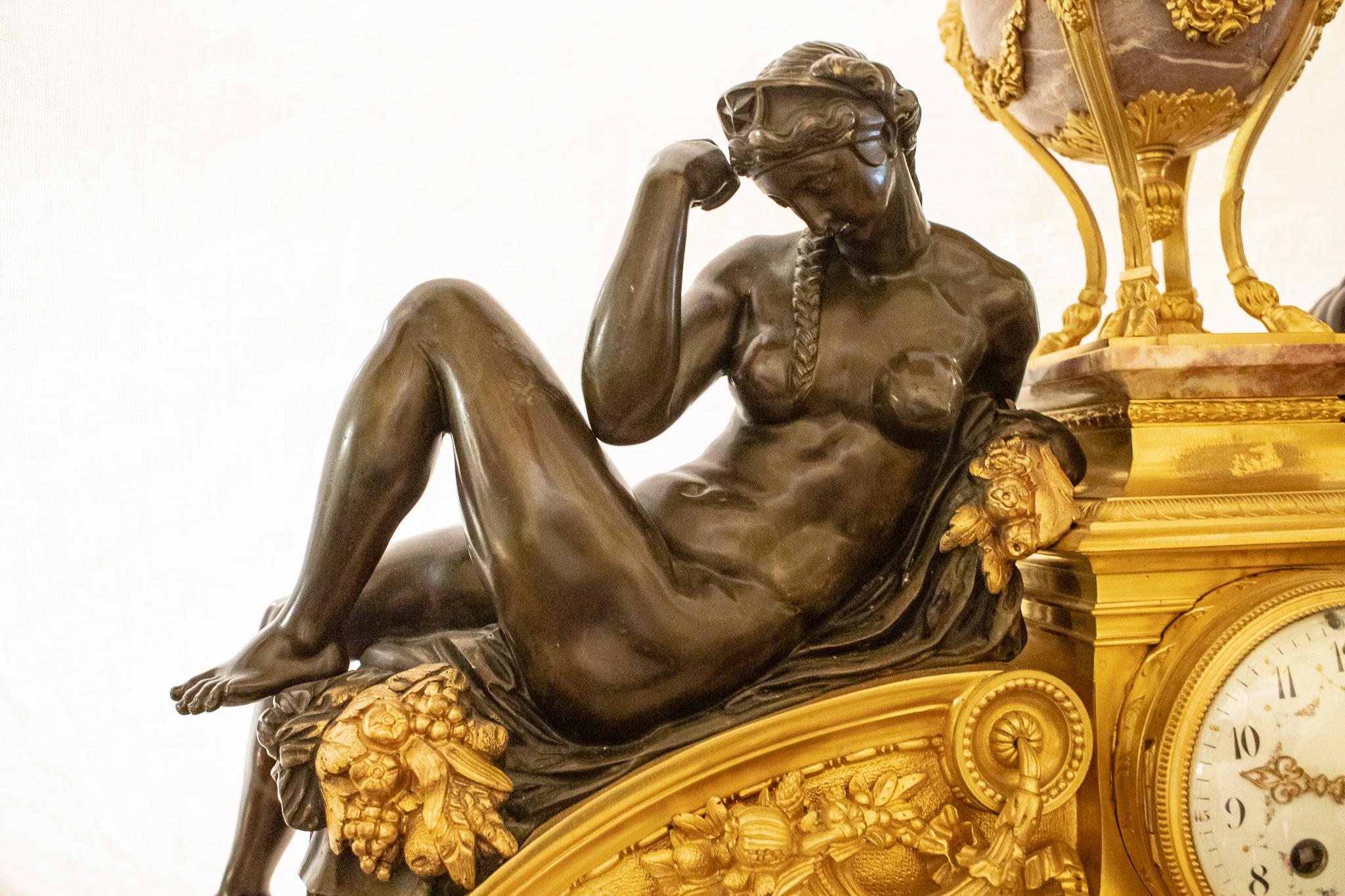 French Louis XVI Style Marble and Bronze Figural Clock In Good Condition In New York, NY