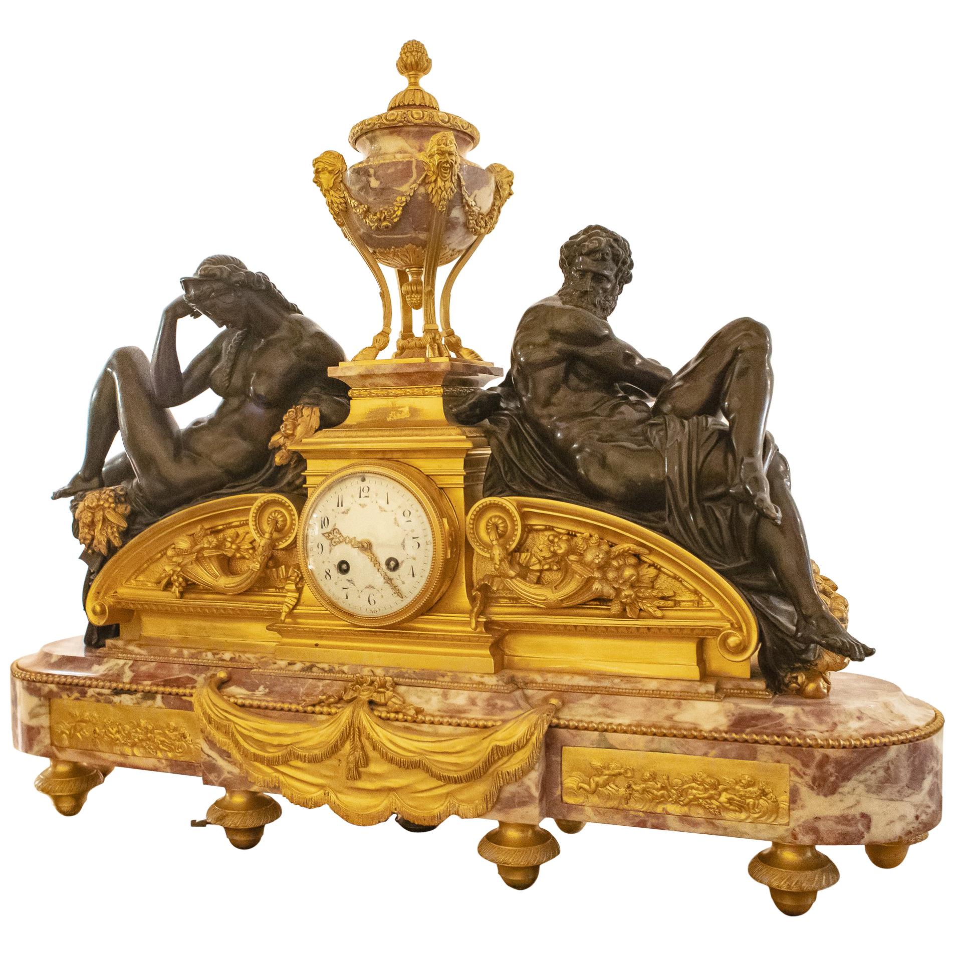 French Louis XVI Style Marble and Bronze Figural Clock