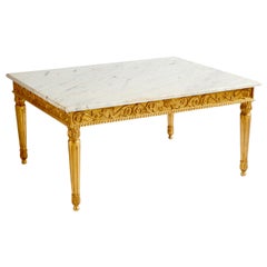 French Louis XVI Style Marble and Gilt Rectangular Coffee Table, Hand Carved