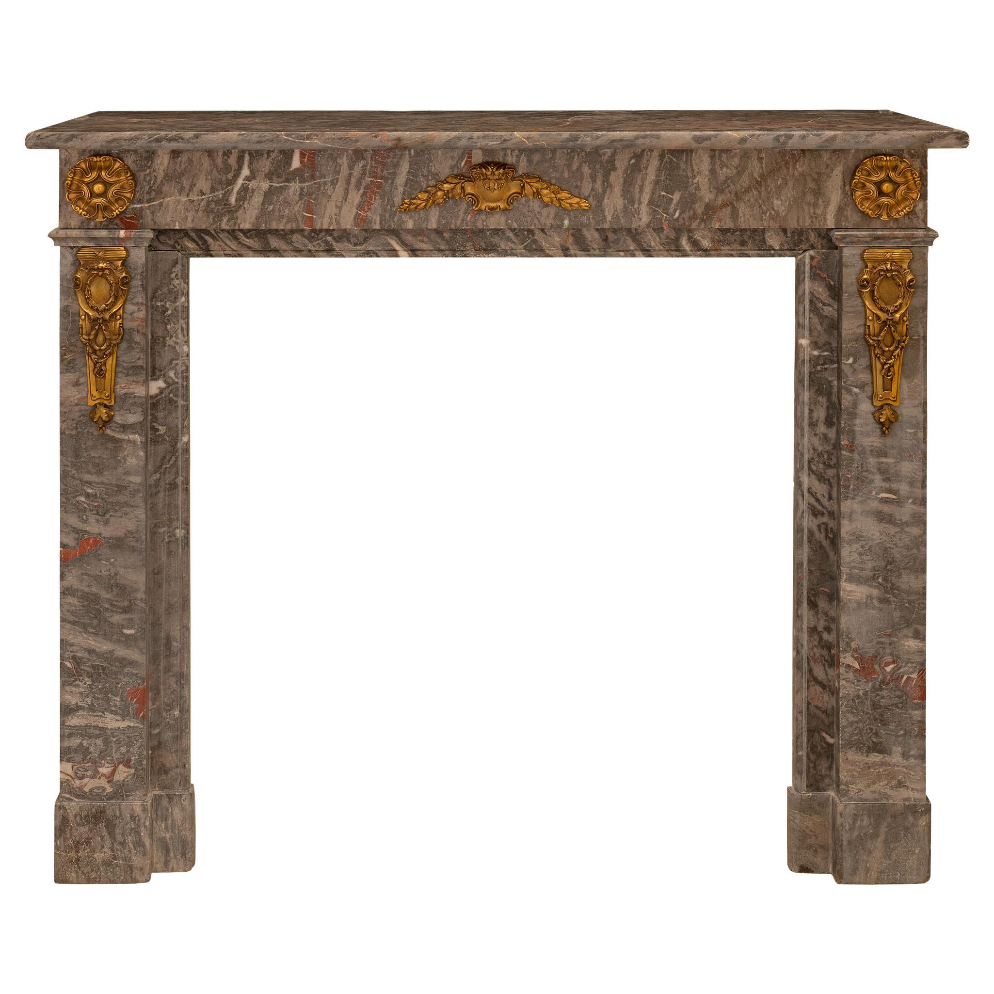 French Louis XVI Style Marble and Ormolu-Mounted Mantel