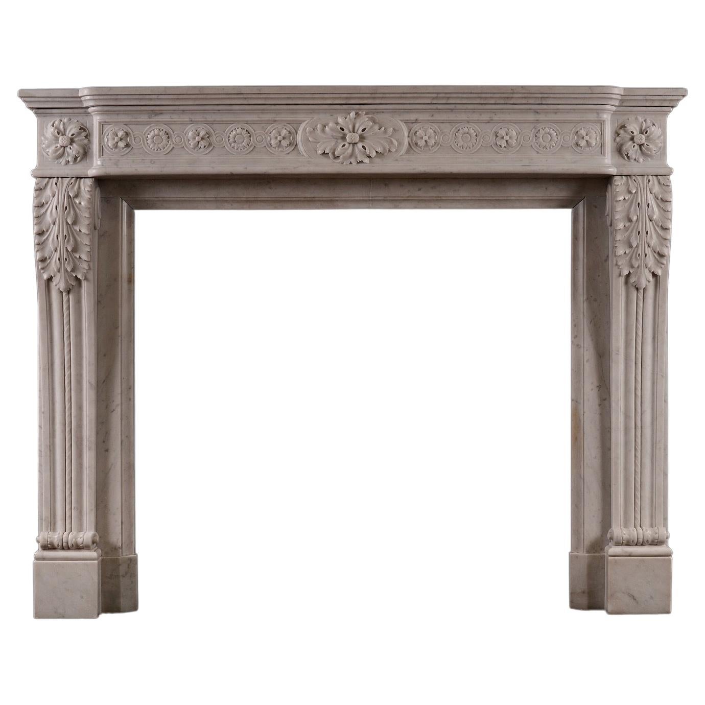 French Louis XVI Style Marble Fireplace in Carrara Marble For Sale