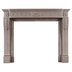 French Louis XVI Style Marble Fireplace in Carrara Marble