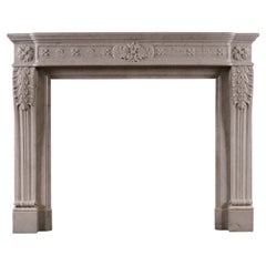 Antique French Louis XVI Style Marble Fireplace in Carrara Marble