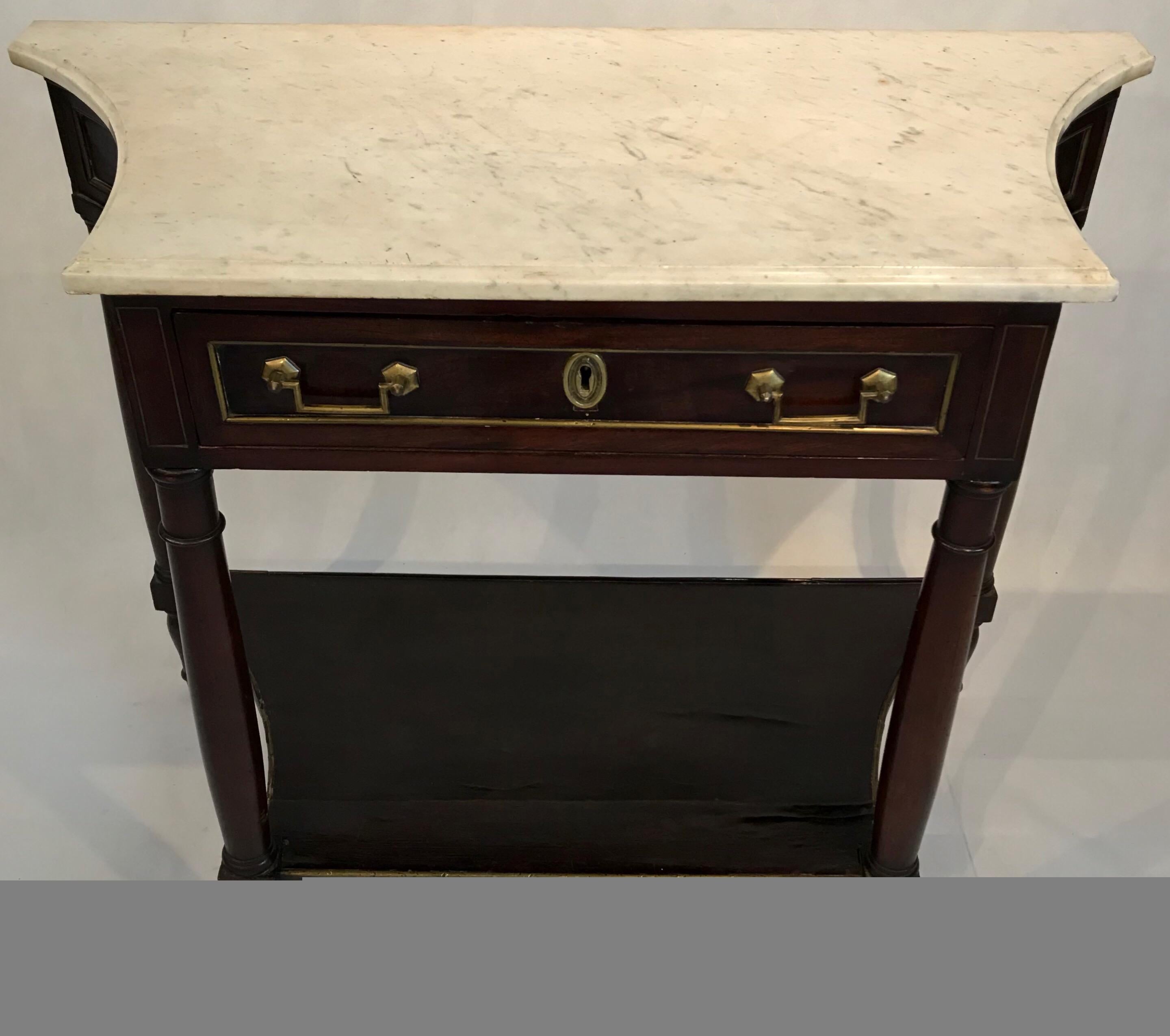 19th Century French Louis XVI Style Marble Top and Mahogany Console Table