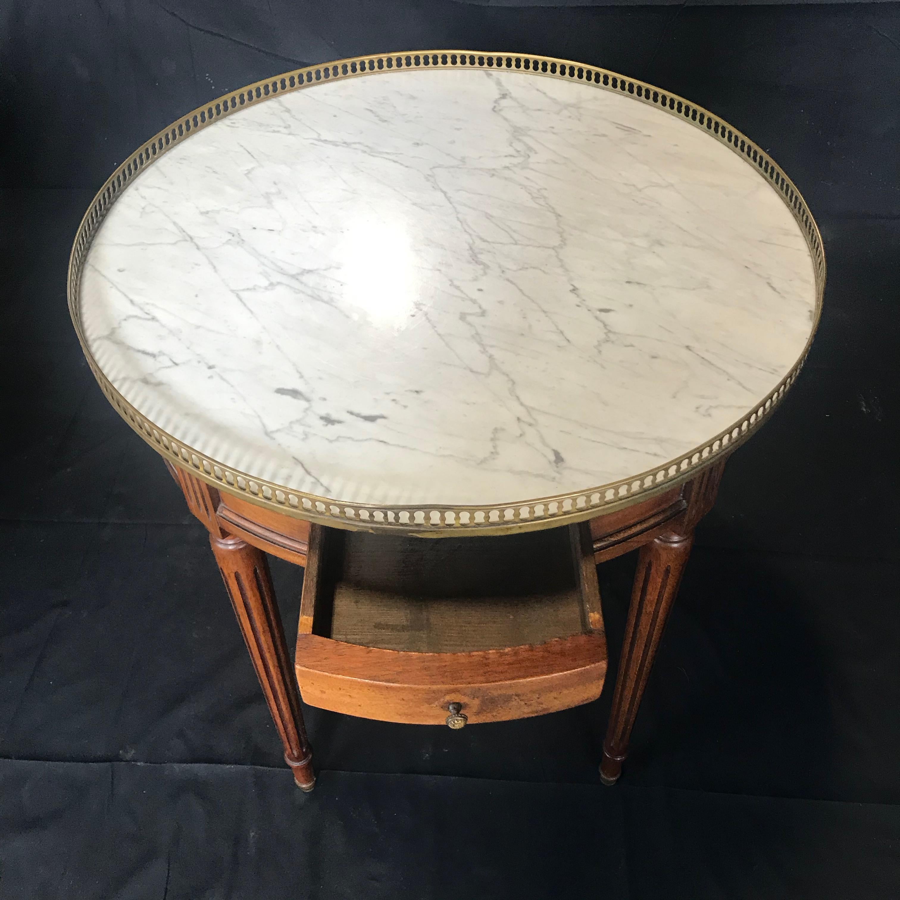 French Louis XVI Style Marble-Top and Walnut Bouillotte Side Table 6