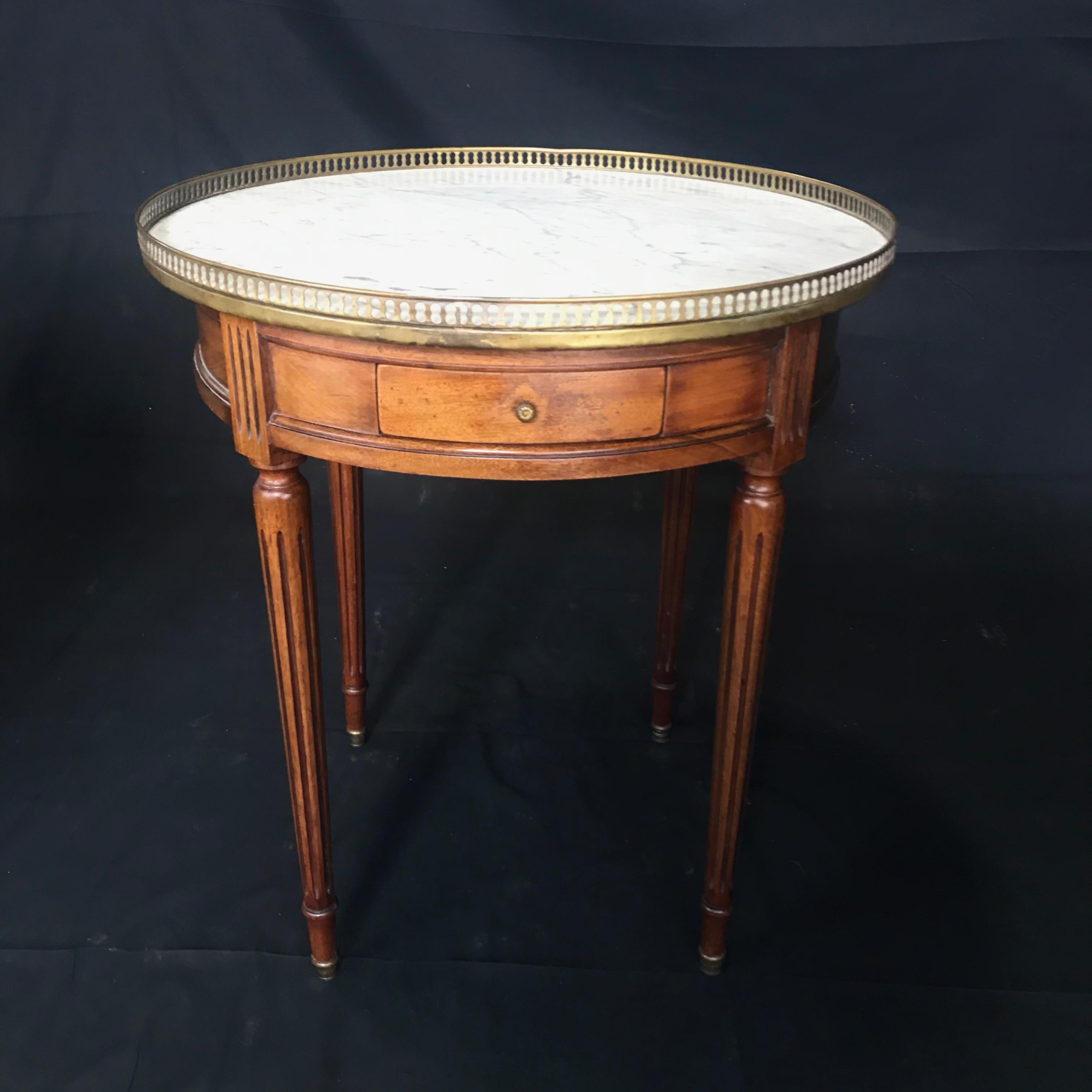 French Louis XVI Style Marble-Top and Walnut Bouillotte Side Table 7