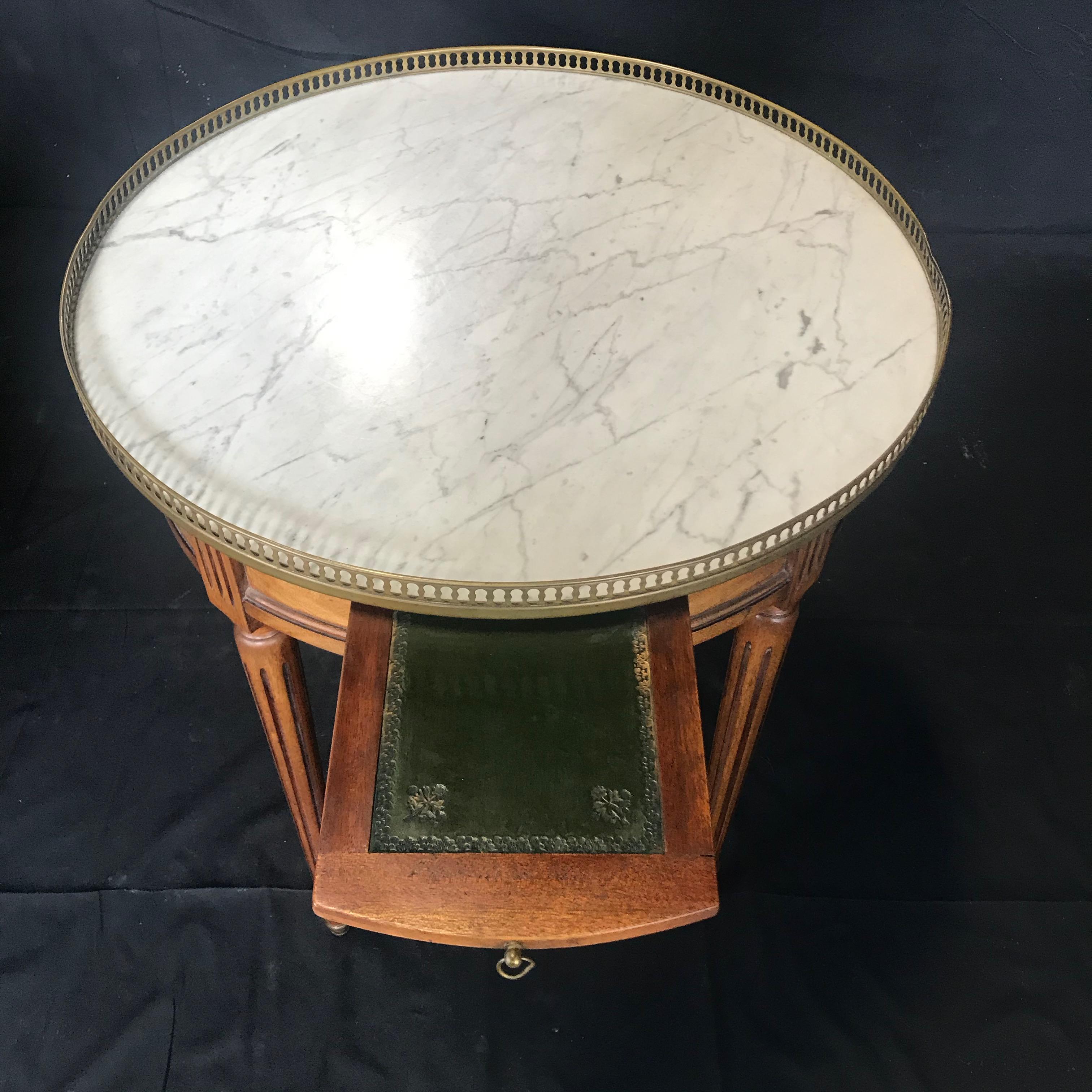 French Louis XVI Style Marble-Top and Walnut Bouillotte Side Table 9