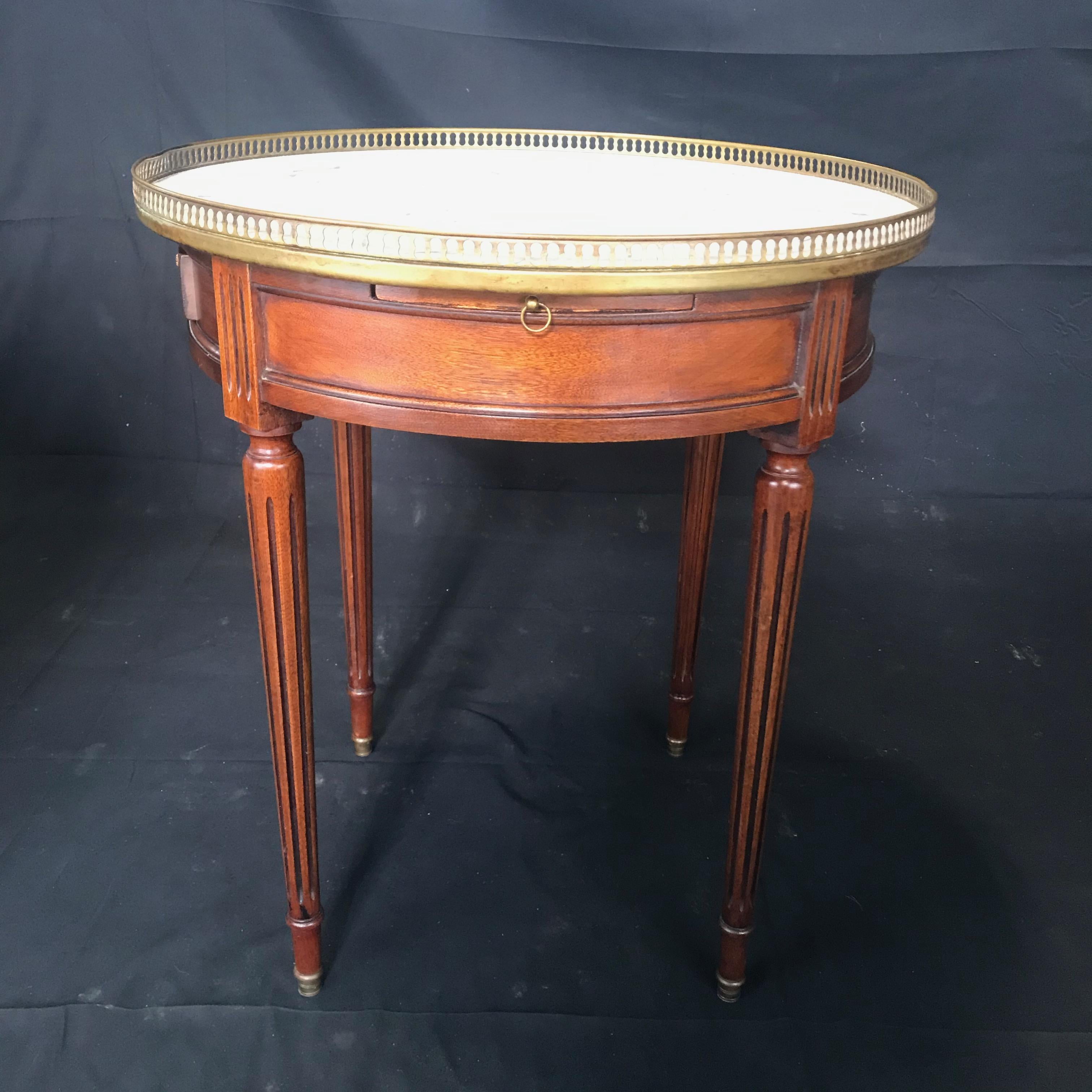 French Louis XVI Style Marble-Top and Walnut Bouillotte Side Table 10