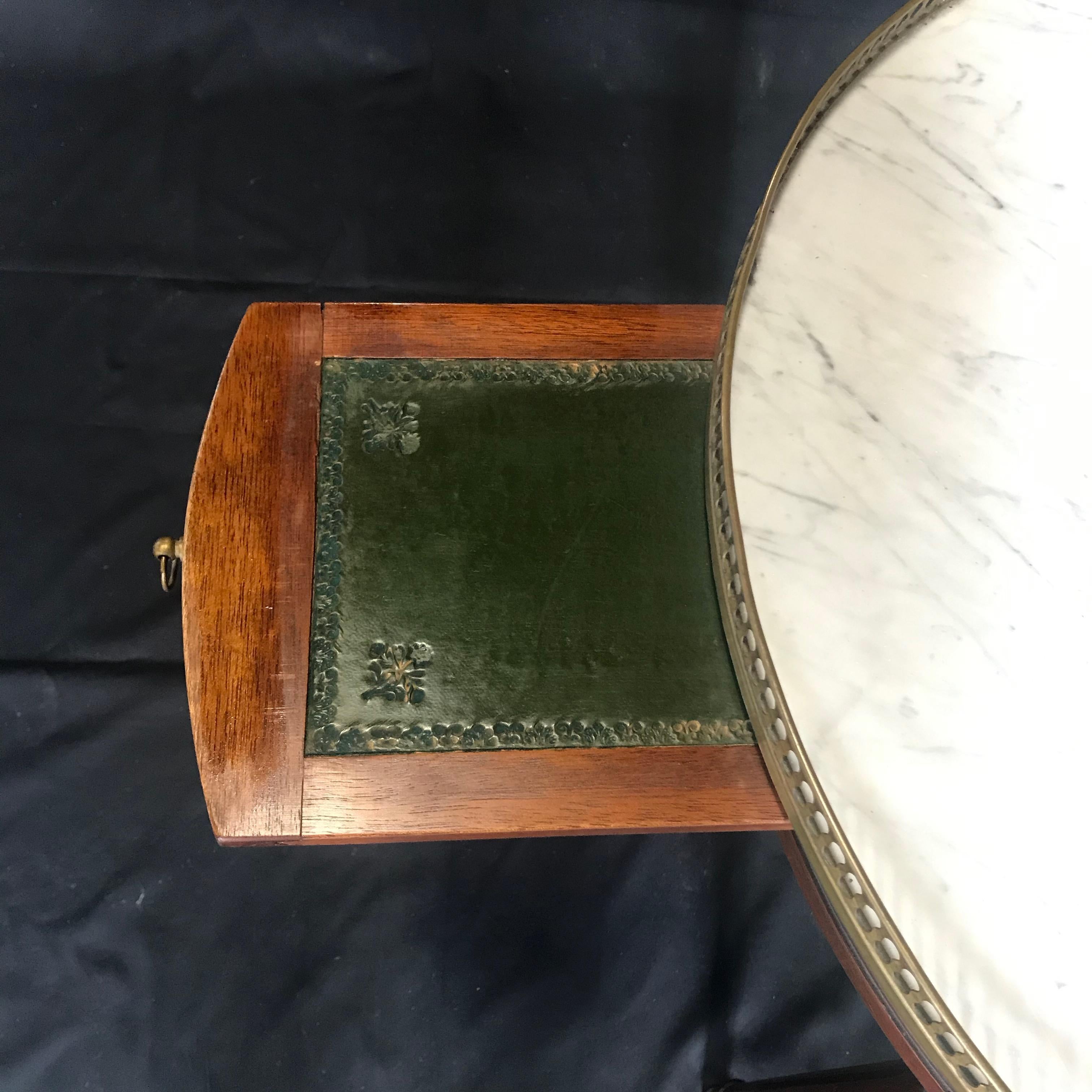 Brass French Louis XVI Style Marble-Top and Walnut Bouillotte Side Table