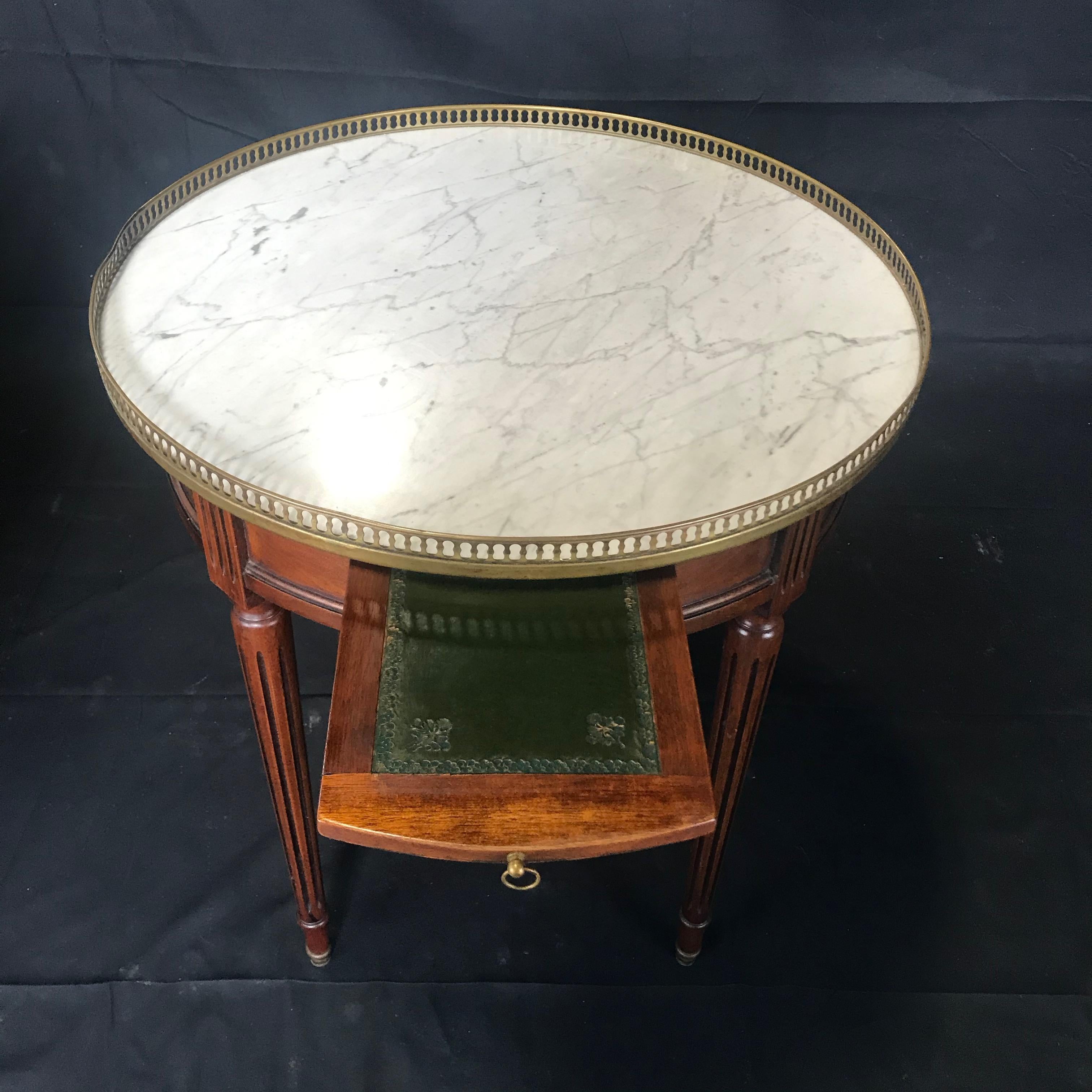 French Louis XVI Style Marble-Top and Walnut Bouillotte Side Table 2