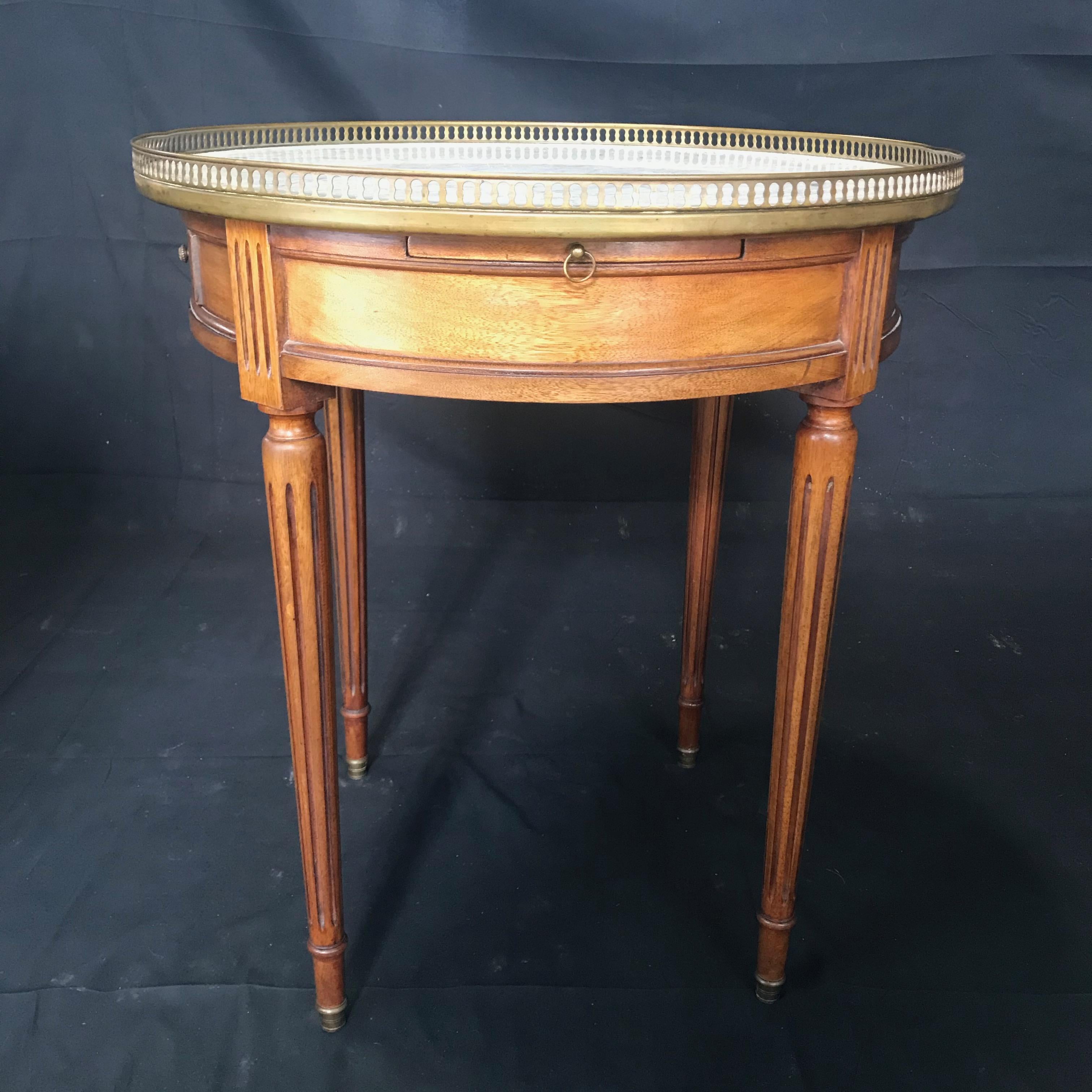 French Louis XVI Style Marble-Top and Walnut Bouillotte Side Table 3