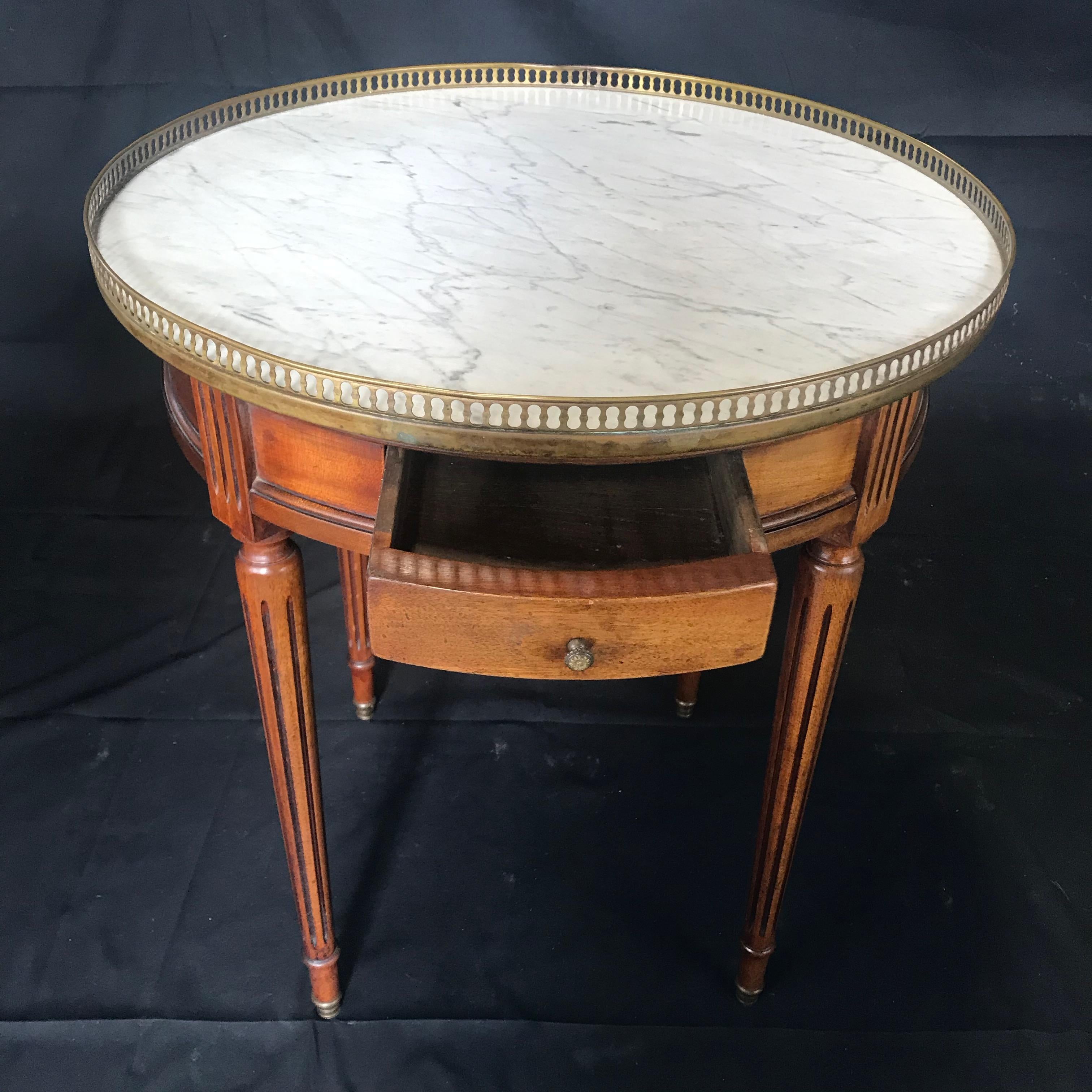 French Louis XVI Style Marble-Top and Walnut Bouillotte Side Table 4