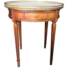 French Louis XVI Style Marble-Top and Walnut Bouillotte Side Table
