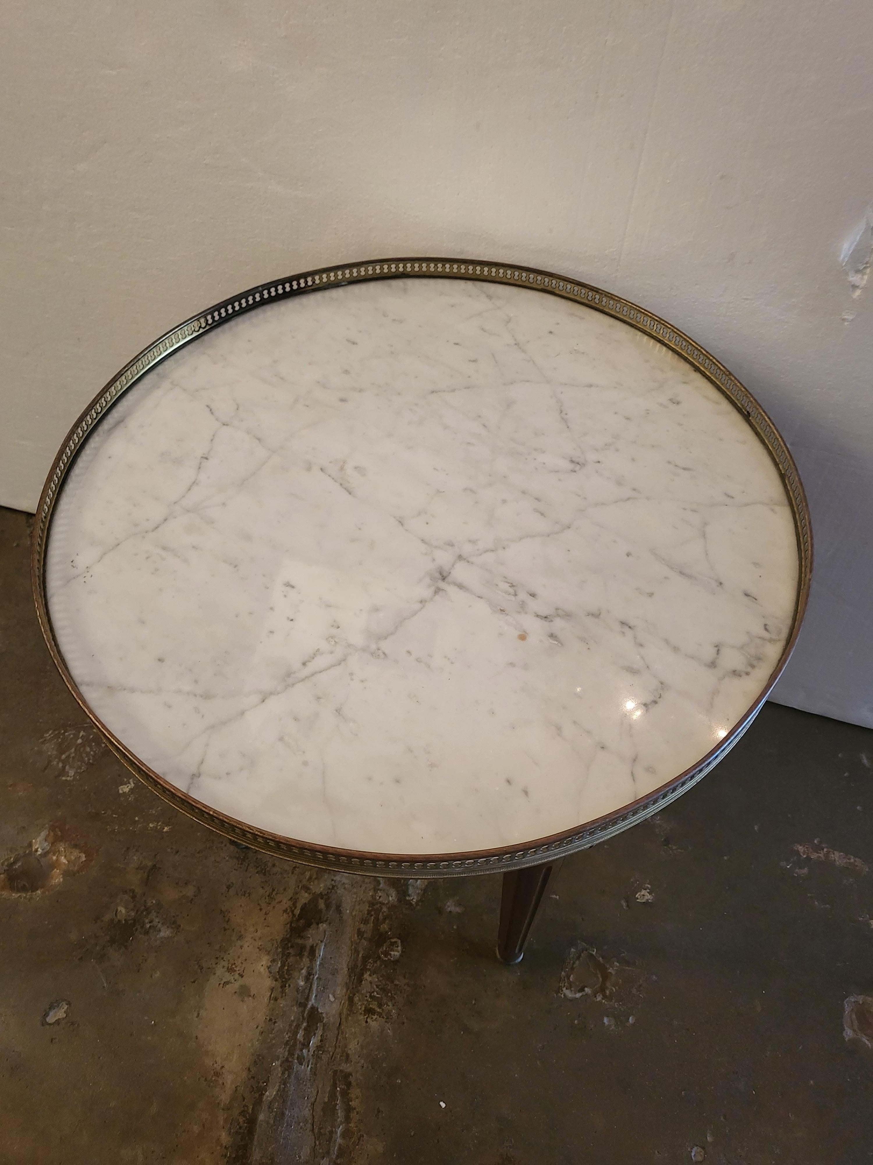 French, Louis XVI Style Marble Top Bouillotte Table In Excellent Condition For Sale In Dallas, TX