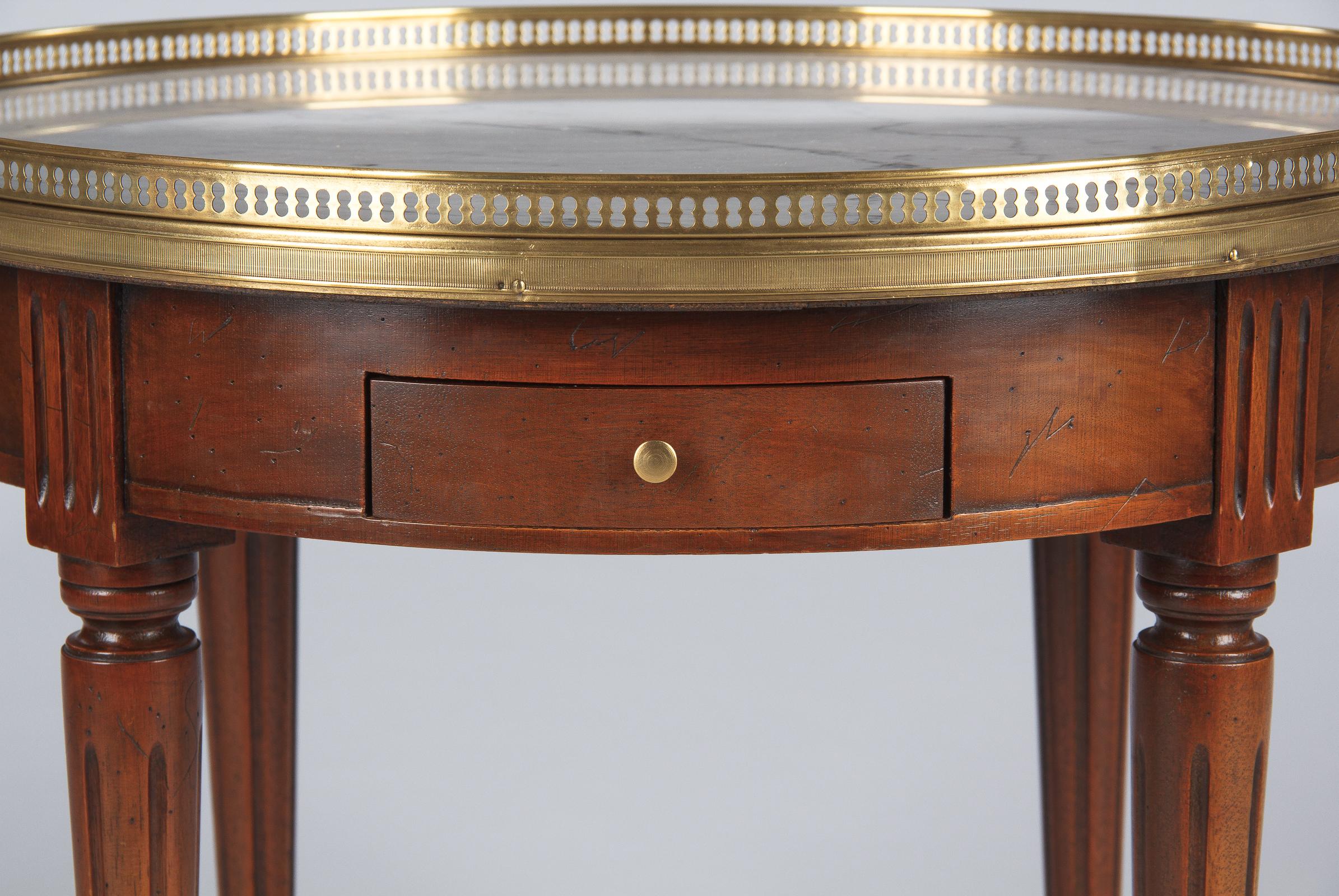 French Louis XVI Style Marble Top & Cherrywood Bouillotte Table, 1940s 5