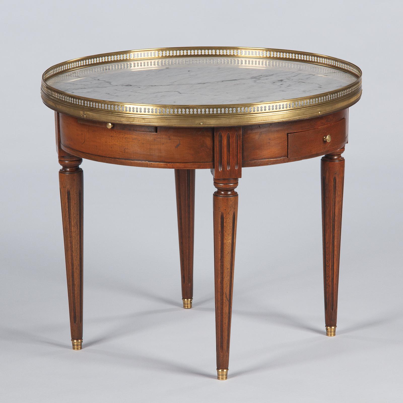 French Louis XVI Style Marble Top & Cherrywood Bouillotte Table, 1940s 8