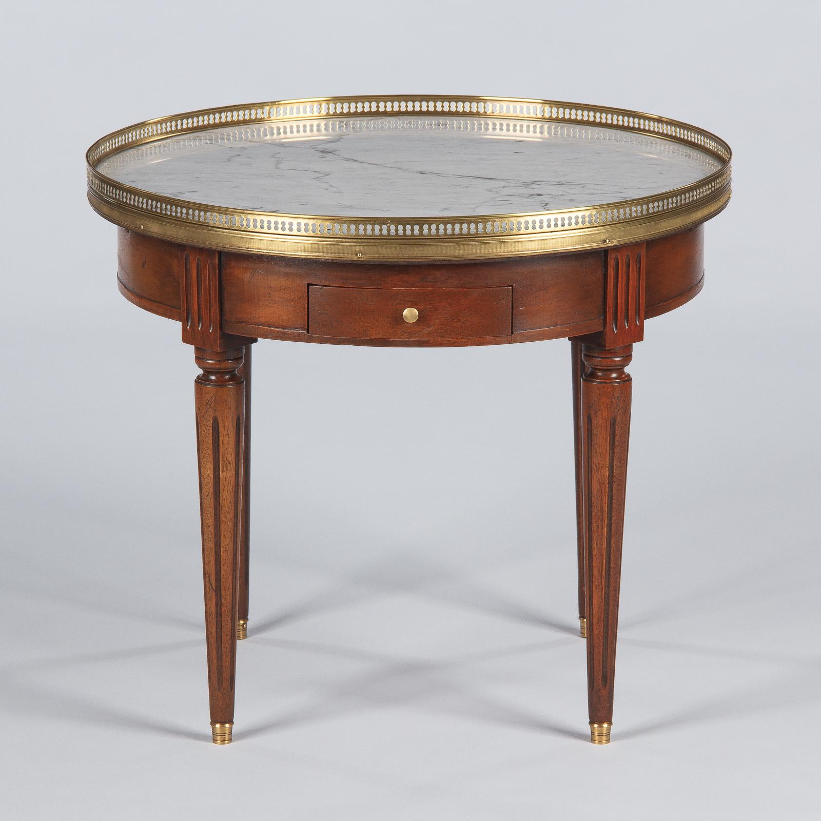 French Louis XVI Style Marble Top & Cherrywood Bouillotte Table, 1940s 9