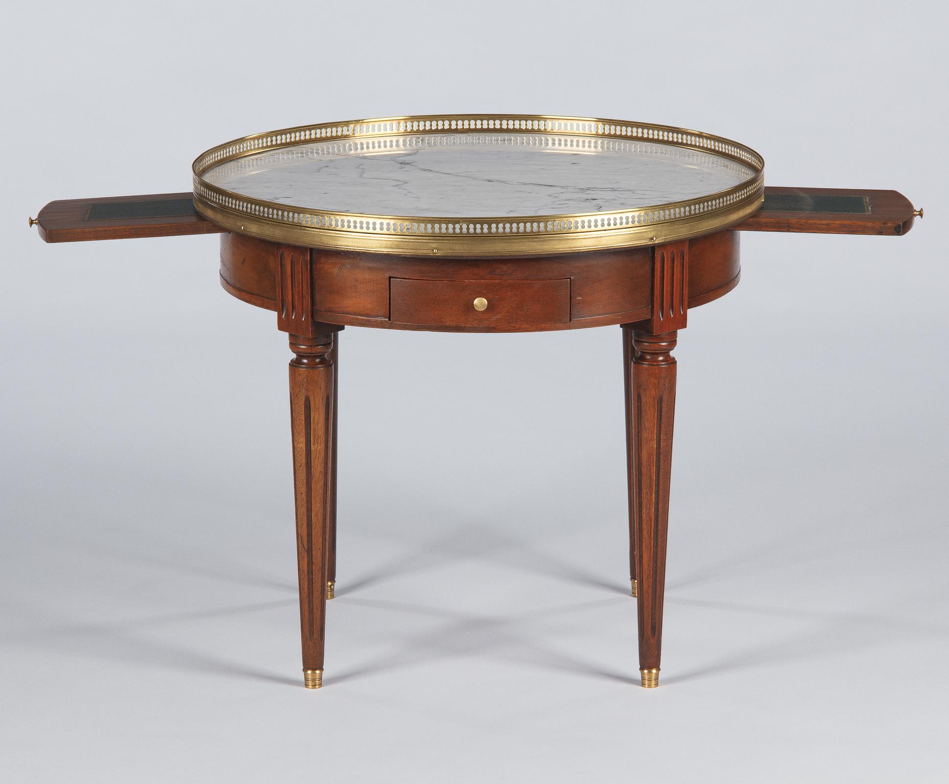 French Louis XVI Style Marble Top & Cherrywood Bouillotte Table, 1940s 10