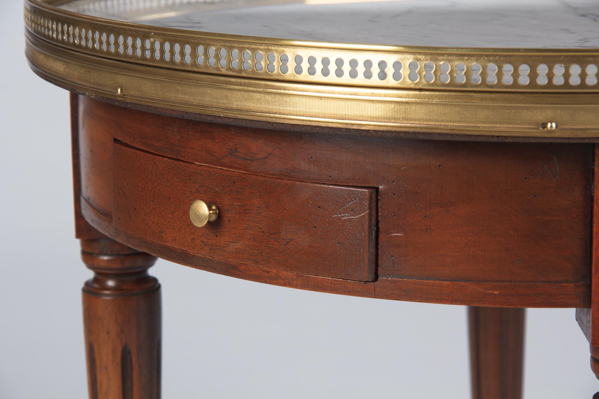French Louis XVI Style Marble Top & Cherrywood Bouillotte Table, 1940s 11