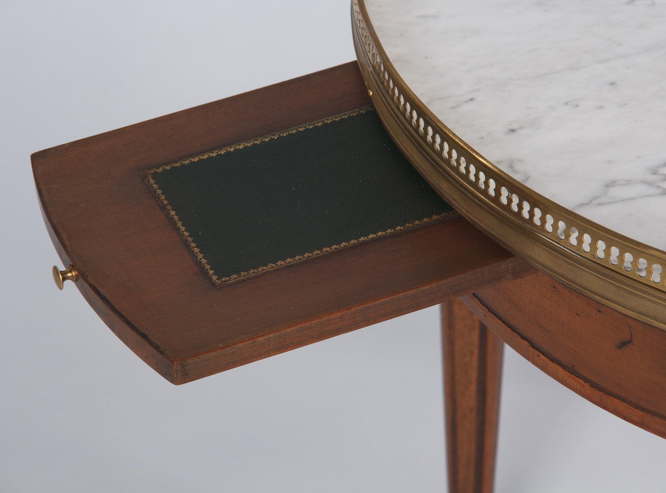 French Louis XVI Style Marble Top & Cherrywood Bouillotte Table, 1940s 2