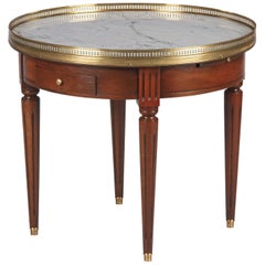 French Louis XVI Style Marble Top & Cherrywood Bouillotte Table, 1940s
