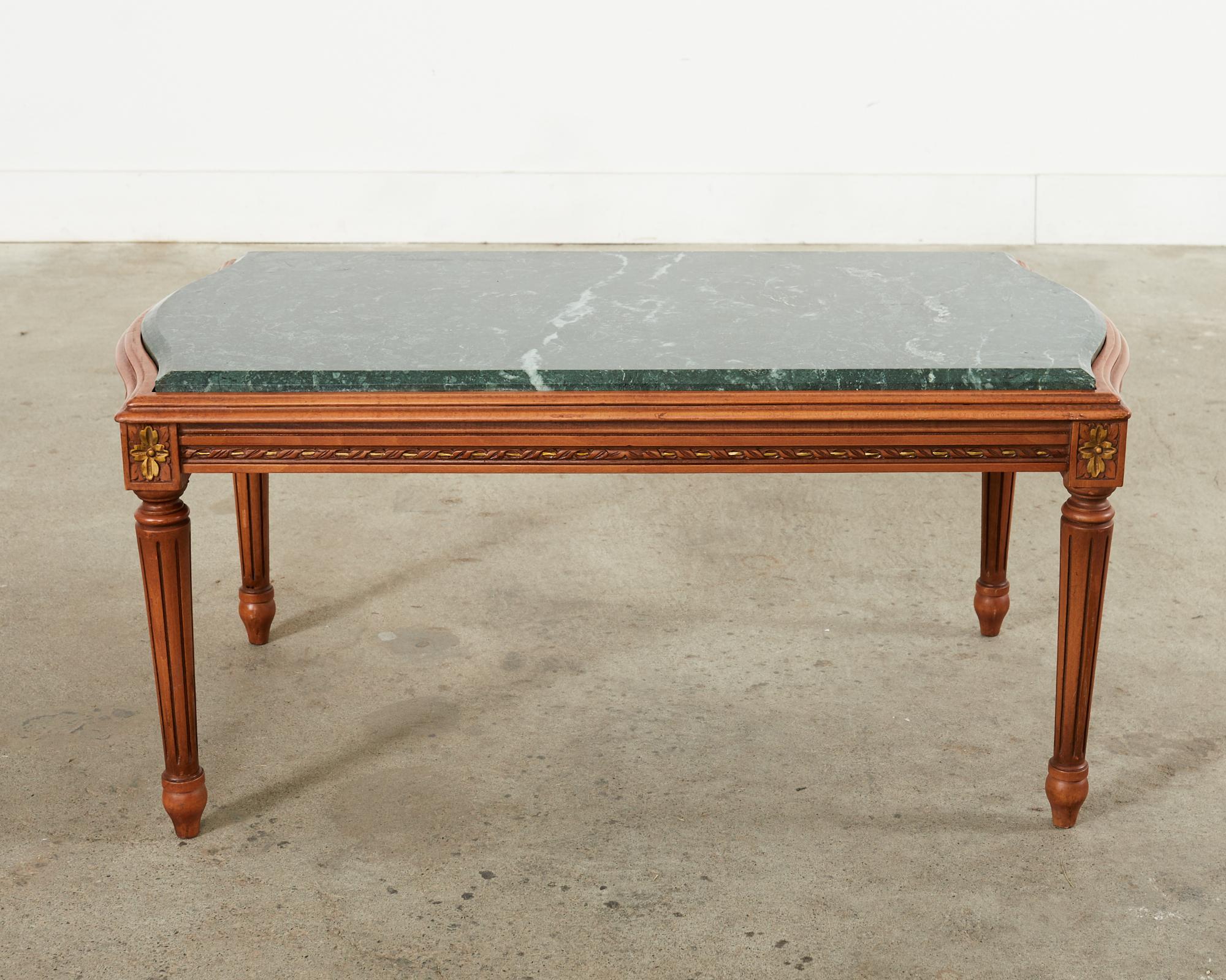 Beveled French Louis XVI Style Marble Top Cocktail Coffee Table For Sale