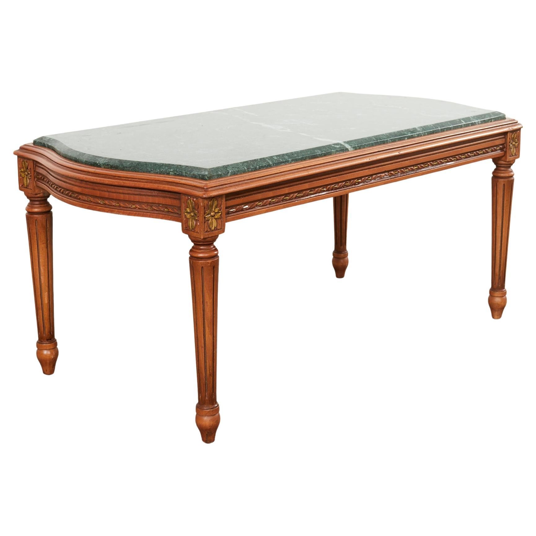 French Louis XVI Style Marble Top Cocktail Coffee Table For Sale