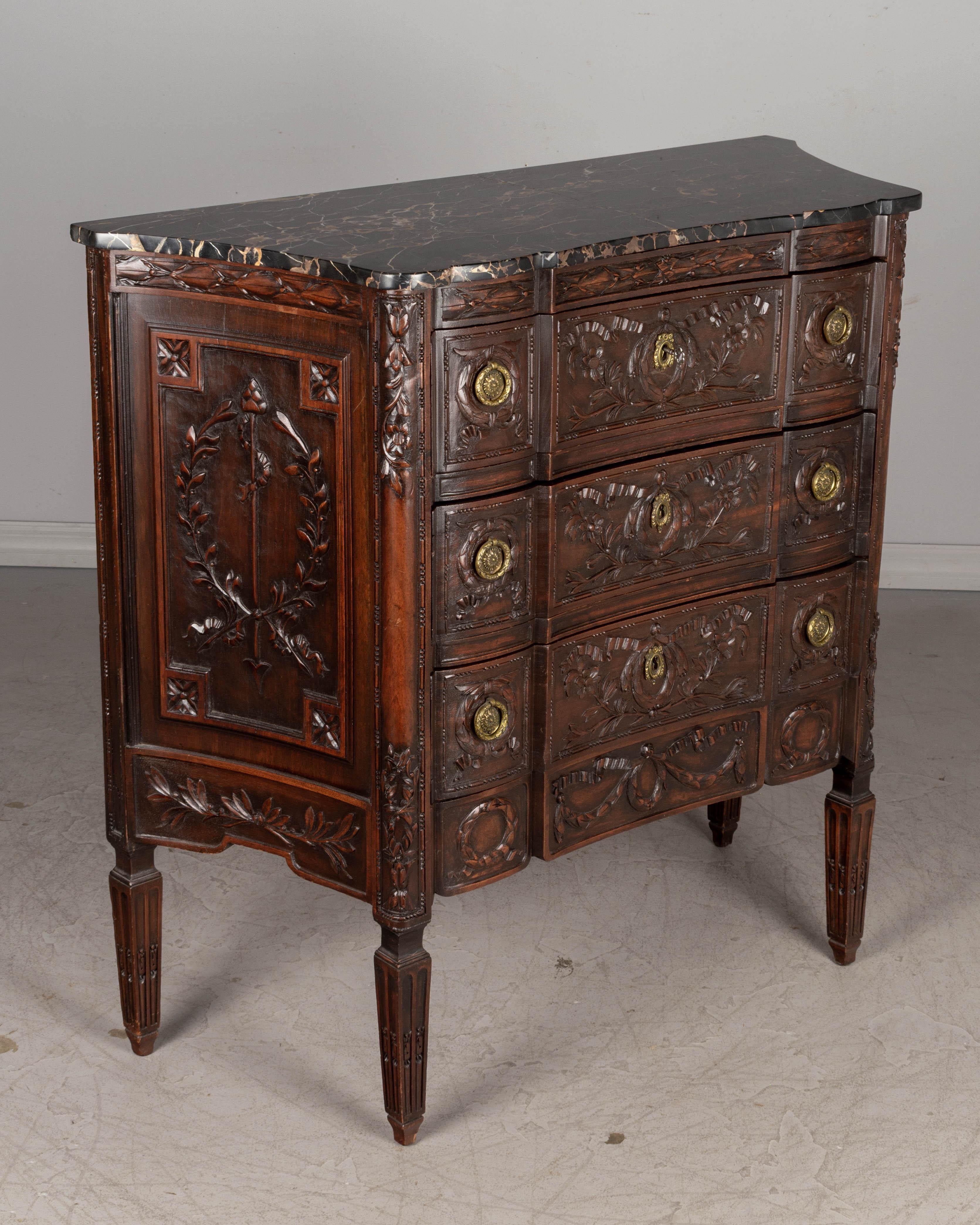 French Louis XVI Style Marble Top Commode In Good Condition In Winter Park, FL