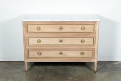 French Louis XVI Style Marble Top Commode in Bleached Mahogany