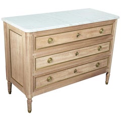 French Louis XVI Style Marble Top Commode in Bleached Mahogany French Louis XVI Style Marble Top Commode in Bleached Mahogany