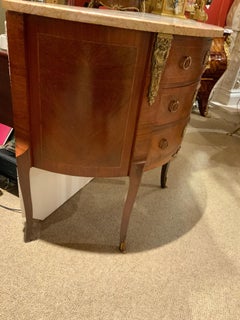 French Louis XVI Style Marble Top Demilune Cabinet