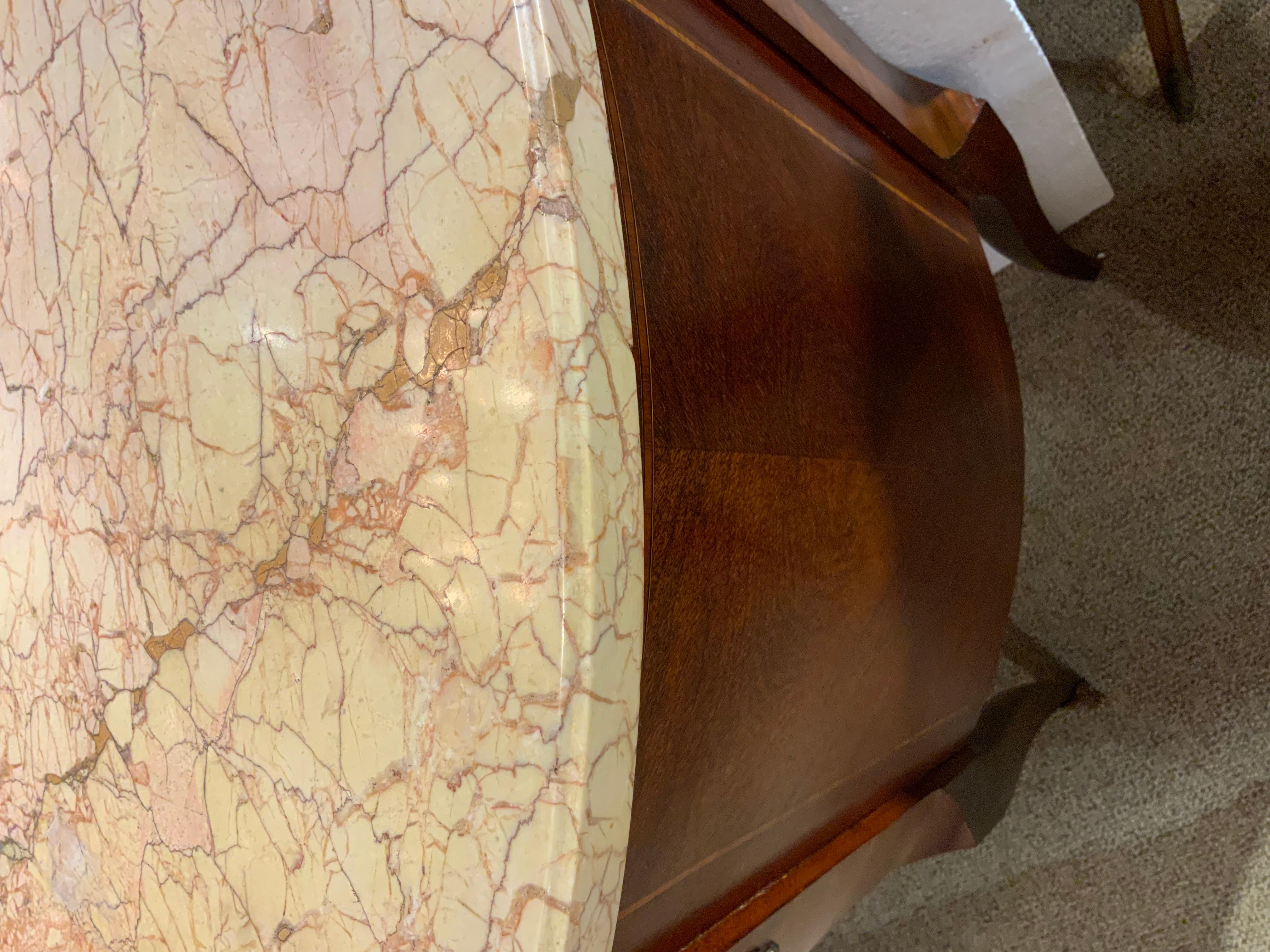 French Louis XVI Style Marble Top Demilune Cabinet In Good Condition For Sale In Houston, TX