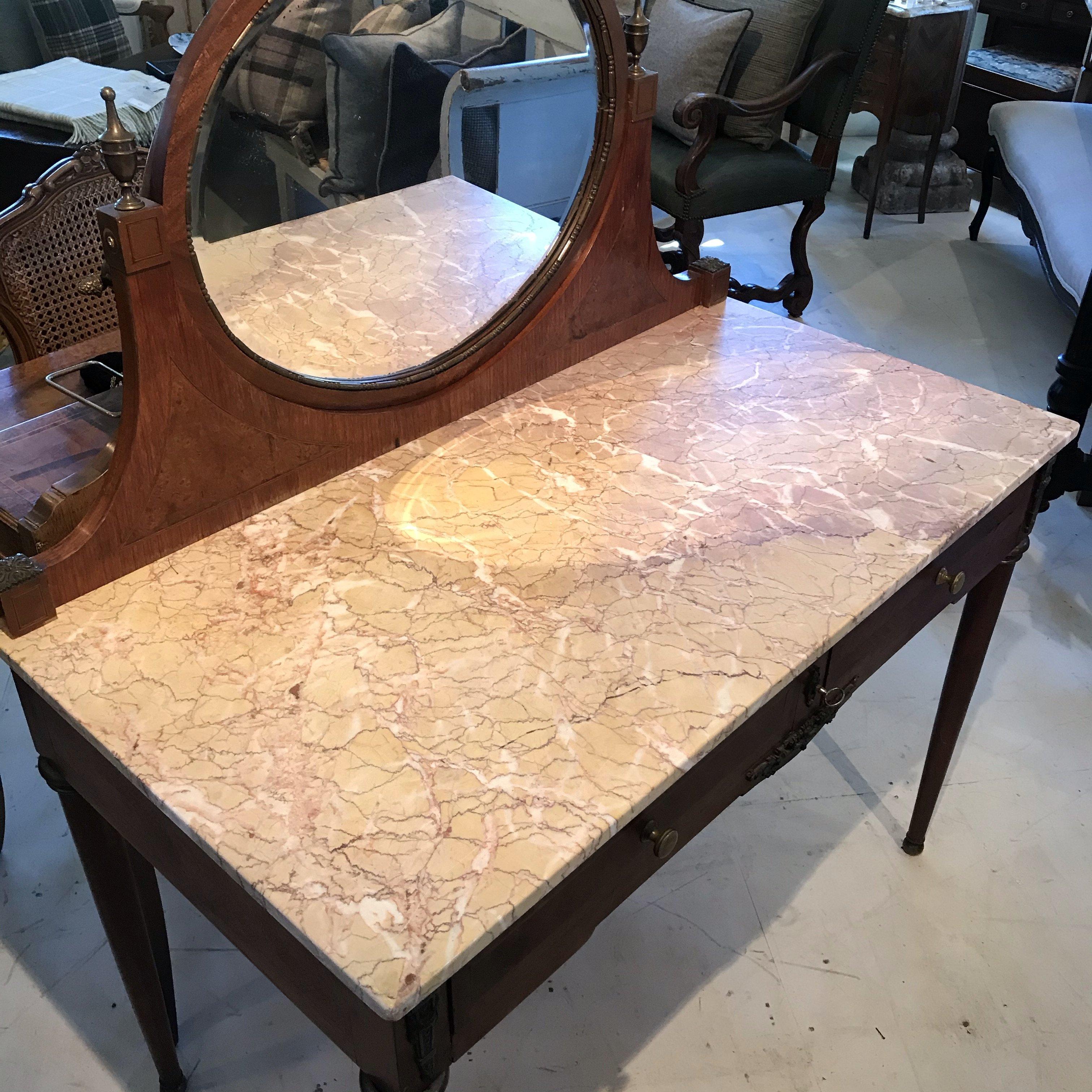 French Louis XVI Style Marble-Top Dressing Table 5