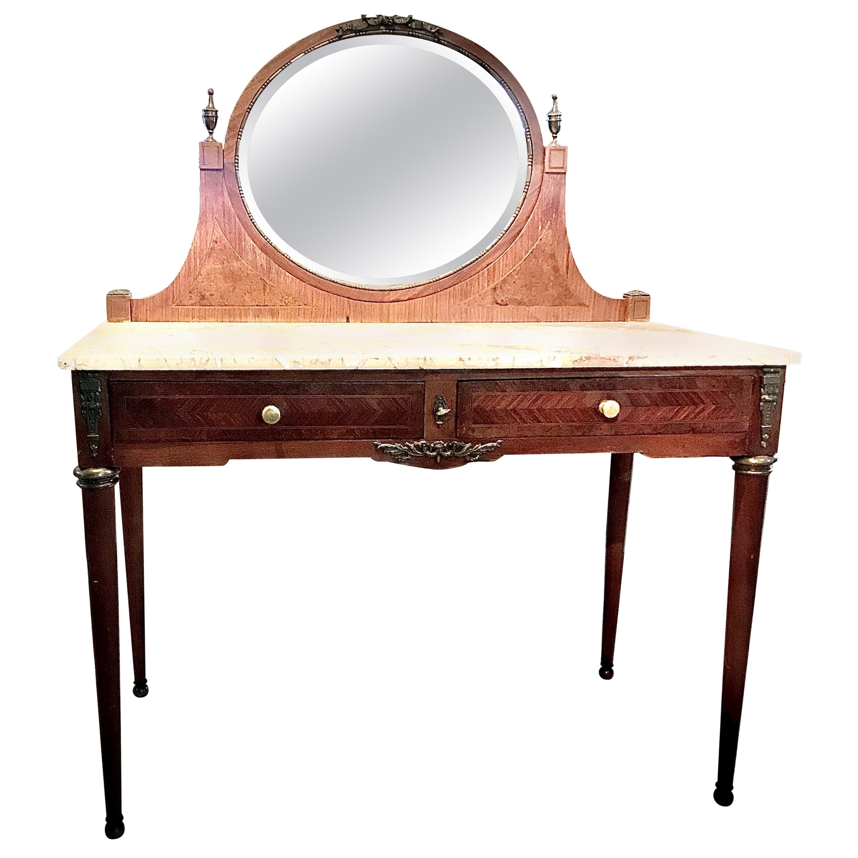 French Louis XVI Style Marble-Top Dressing Table