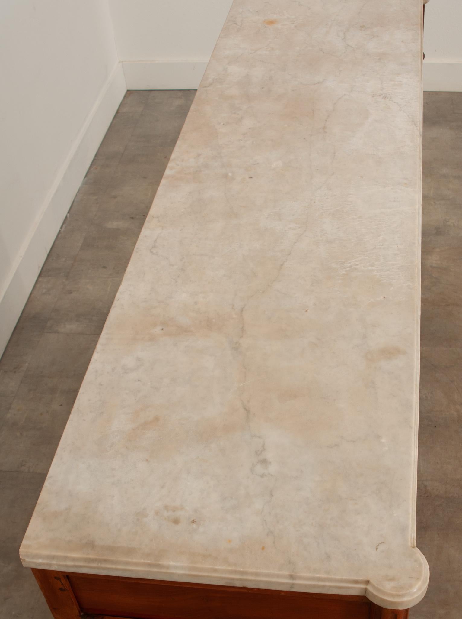 Metal French Louis XVI Style Marble Top Enfilade